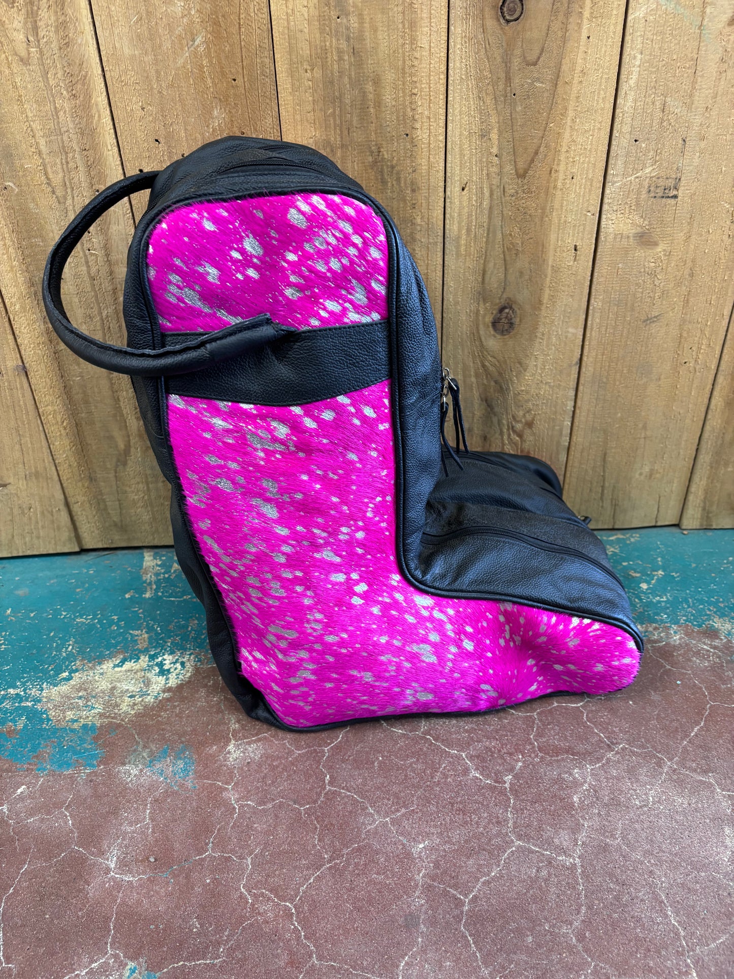 Sliver Spotted Pink Cowhide Boot Bag