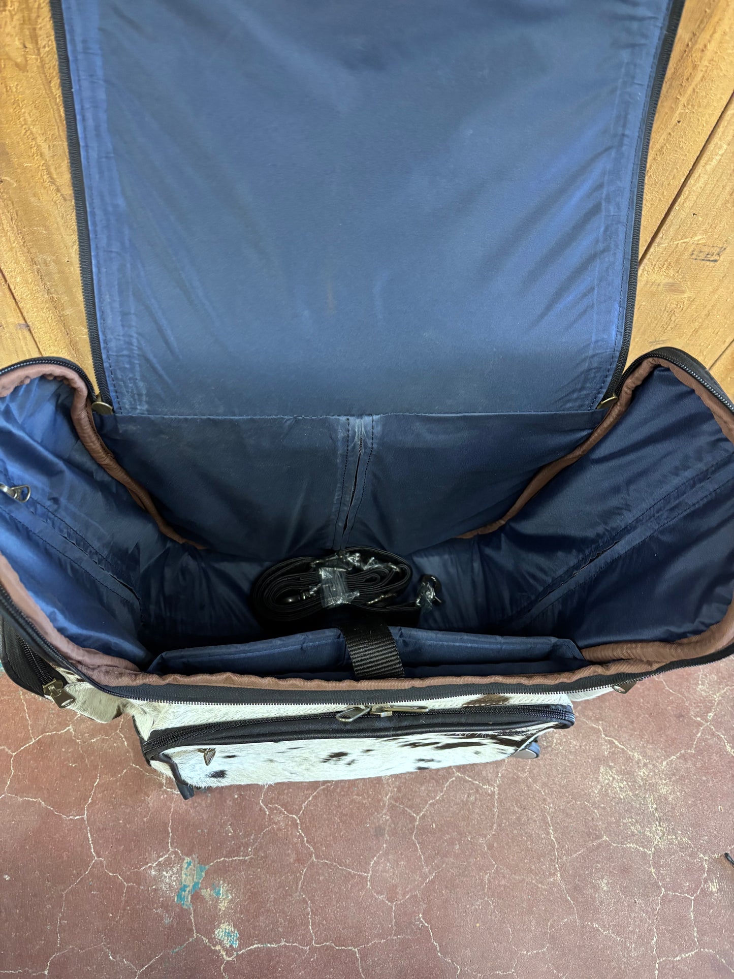 Turquoise and White Checkered Cowhide Suitcase