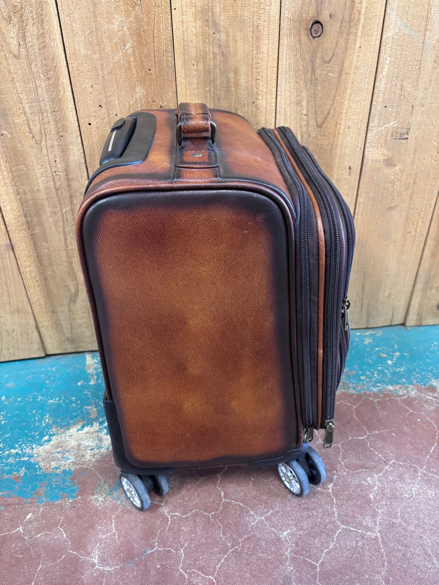 Small Brown Tooled Leather Suitcase