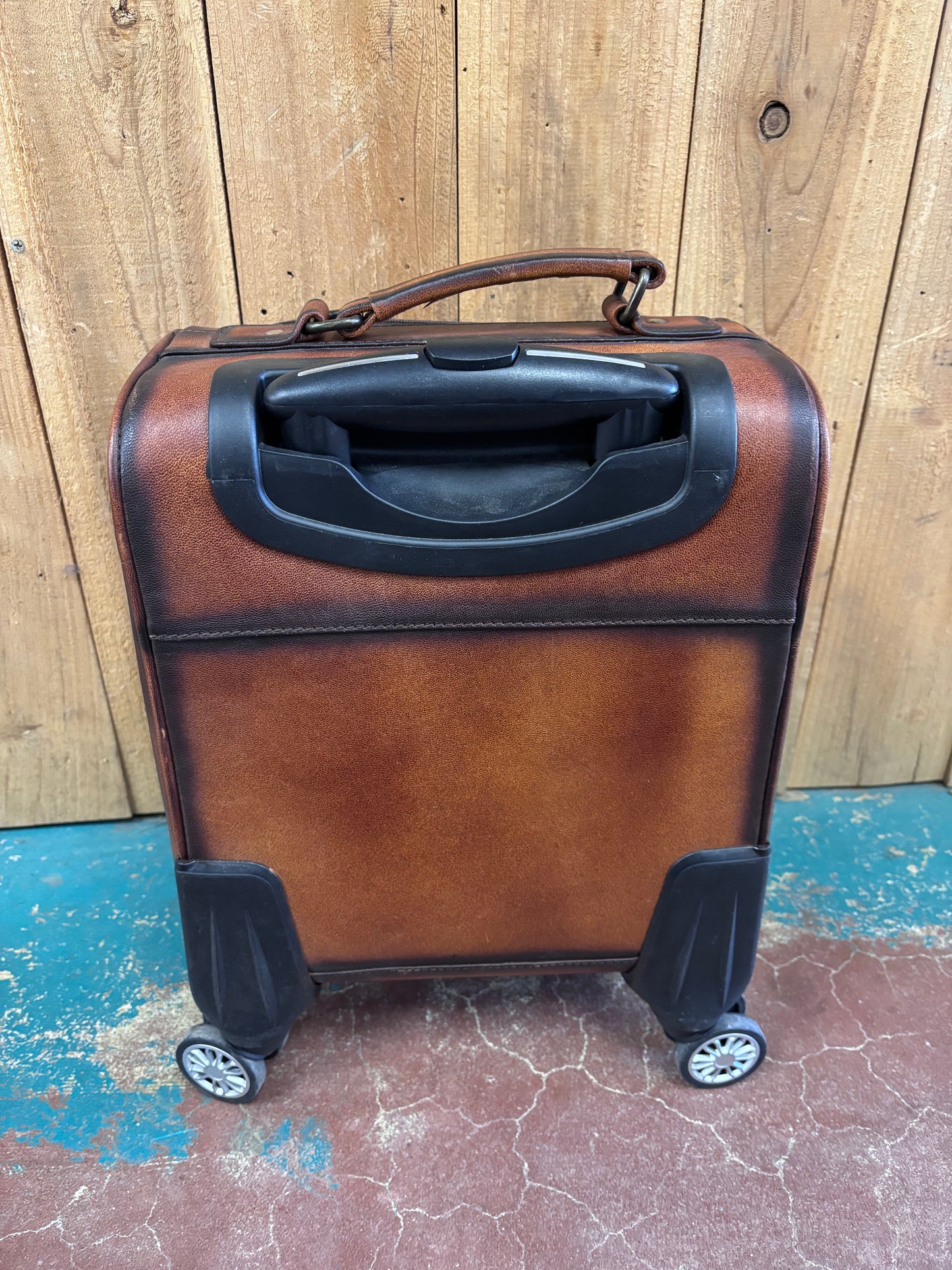 Small Brown Tooled Leather Suitcase