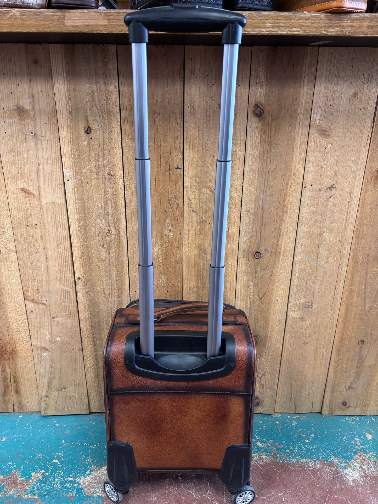 Small Brown Tooled Leather Suitcase
