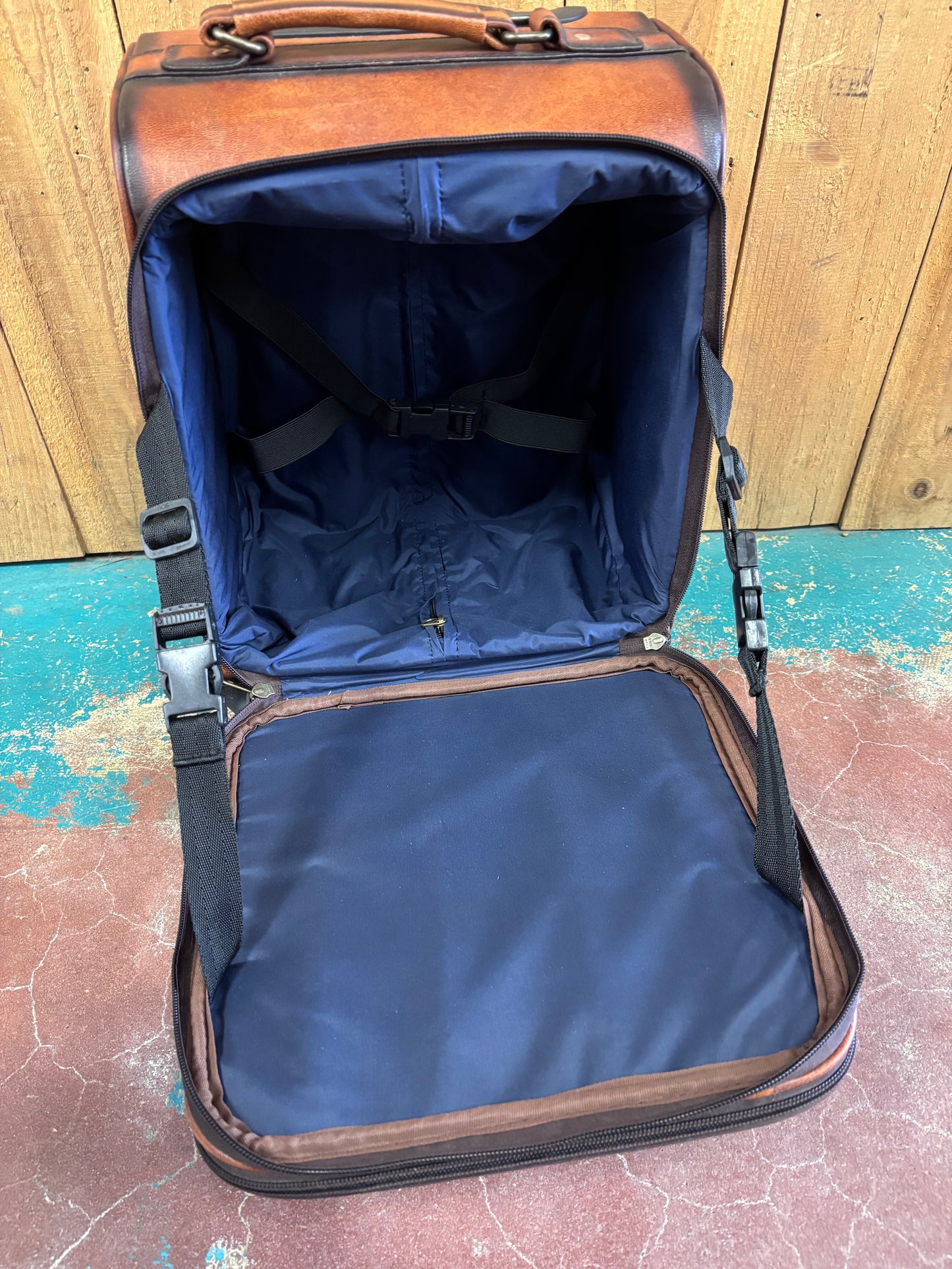 Small Brown Tooled Leather Suitcase