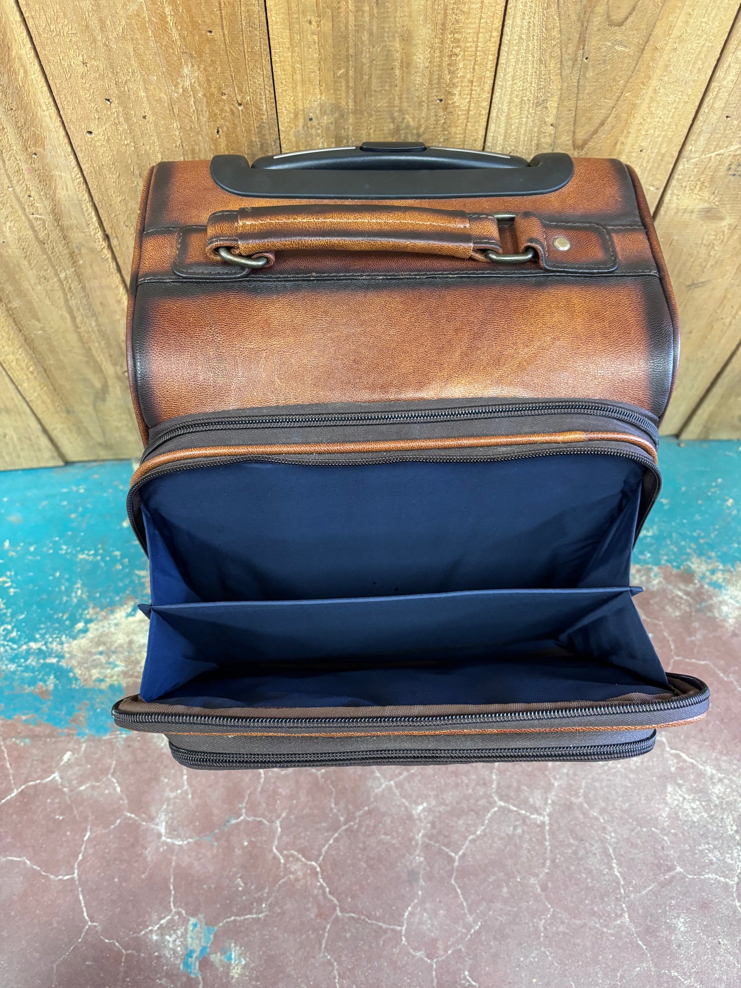Small Brown Tooled Leather Suitcase