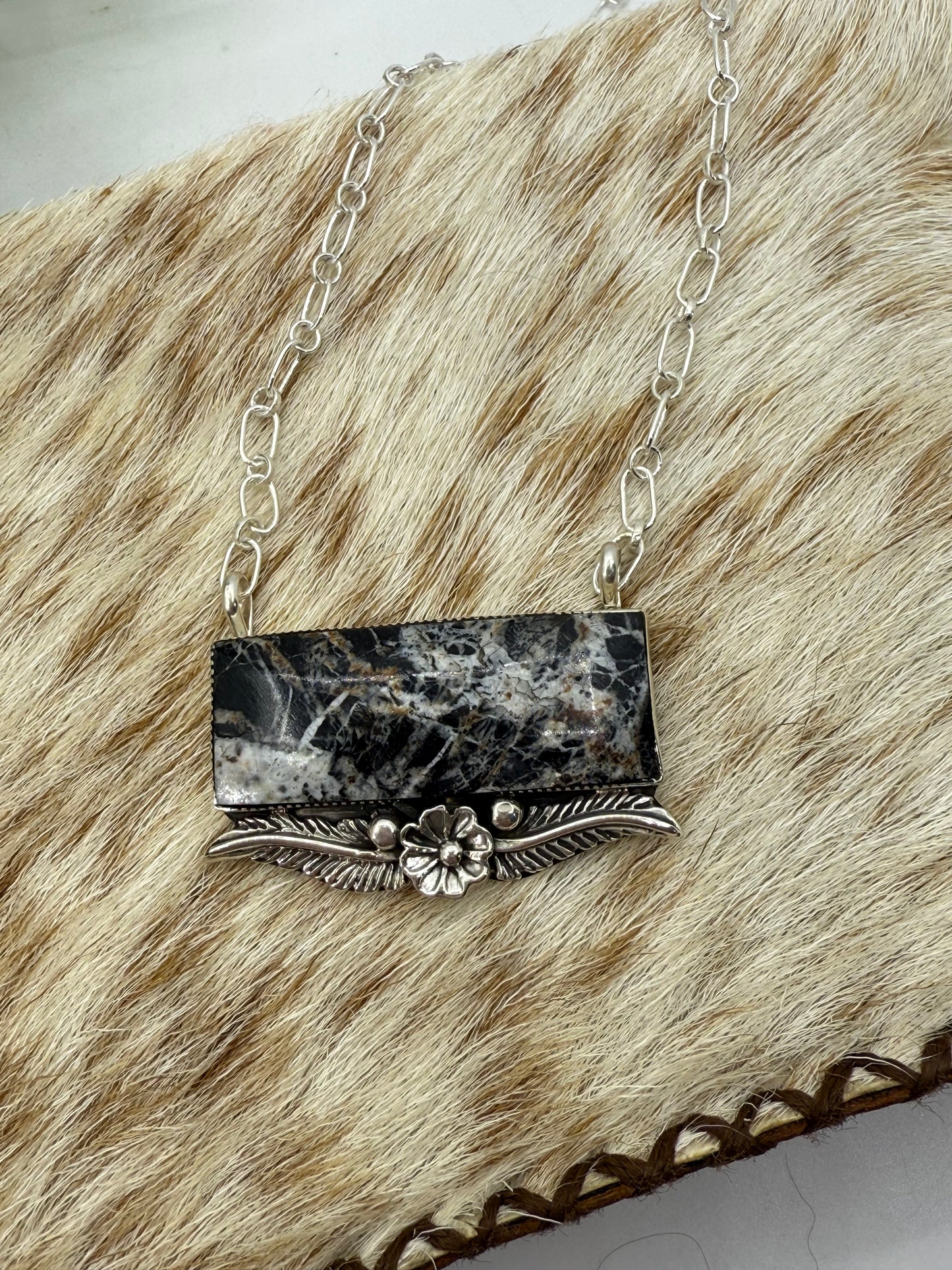 20" White Buffalo Bar Necklace by Gregg Yazzie, Navajo