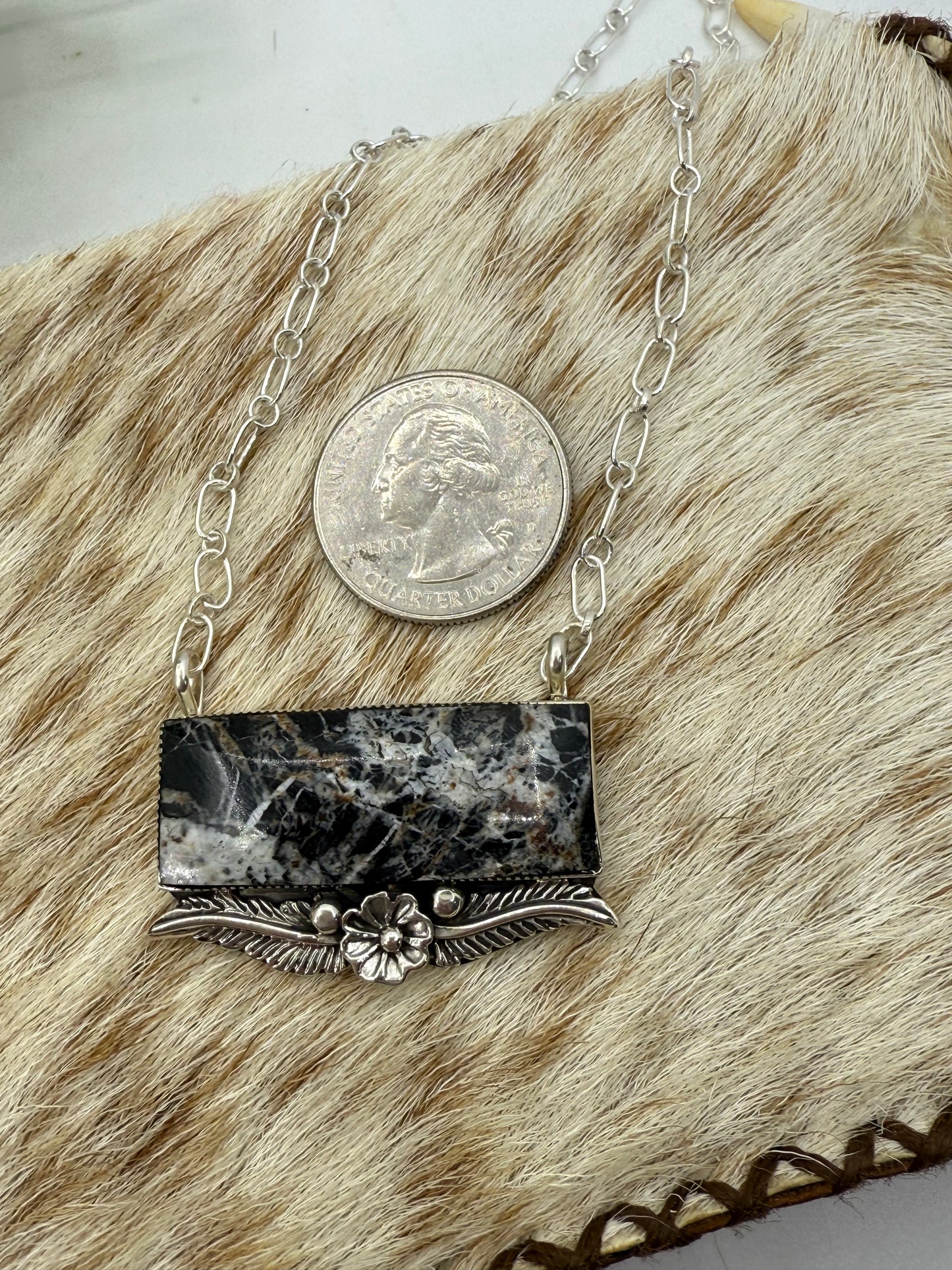 20" White Buffalo Bar Necklace by Gregg Yazzie, Navajo
