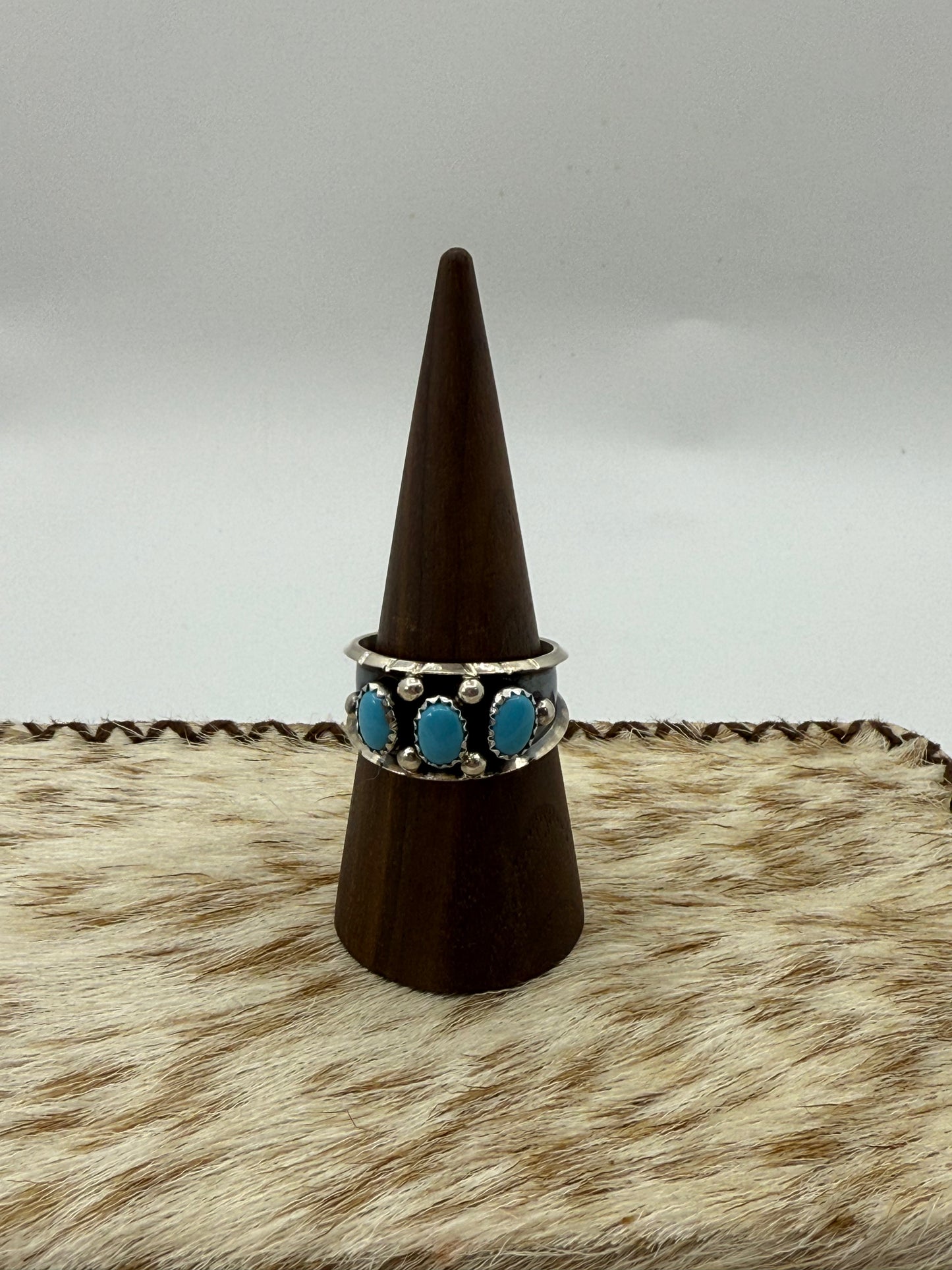 12.0 Three Stone Turquoise Ring by Reed Charley, Navajo