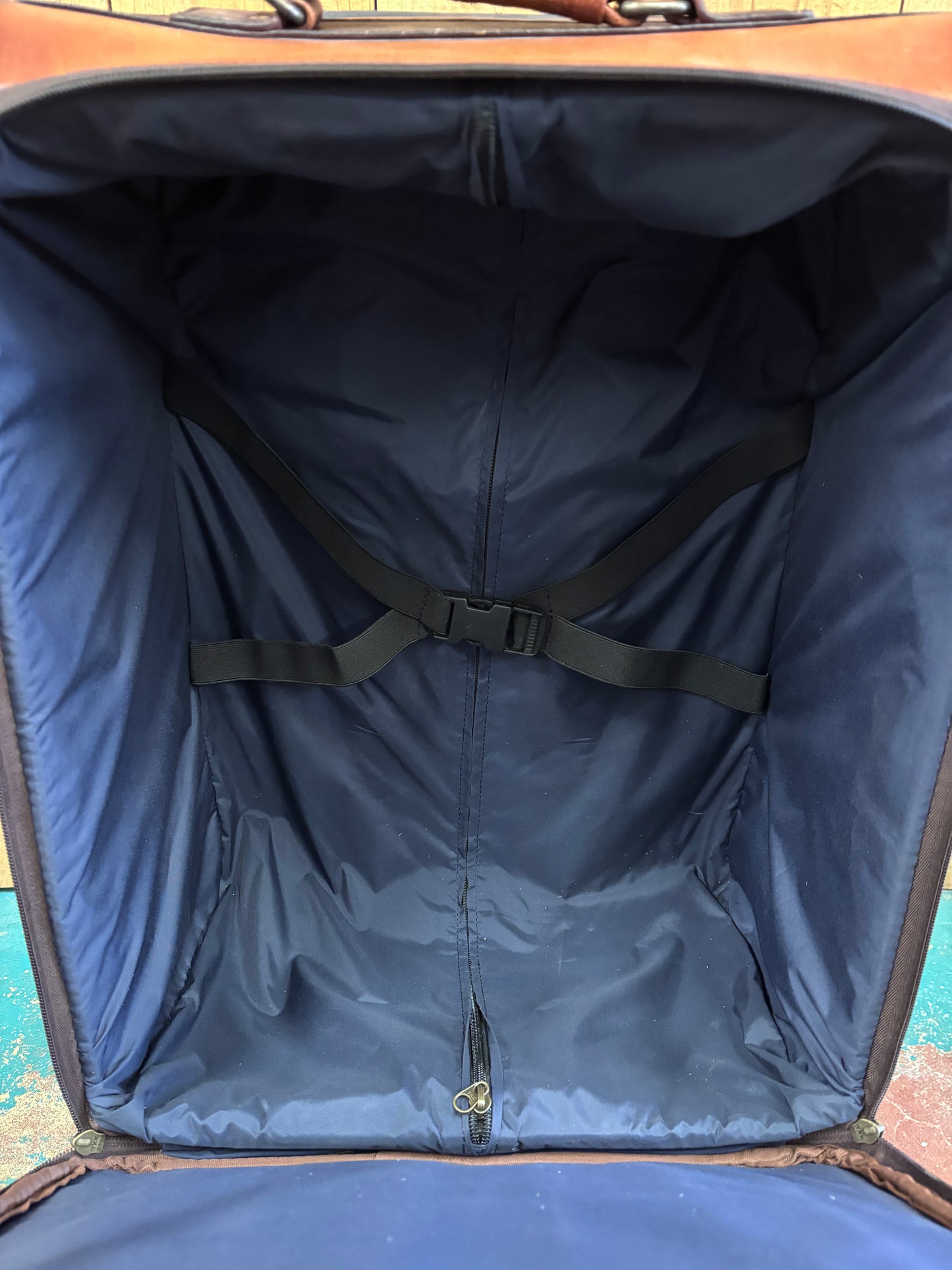 Large Brown Tooled Leather Suitcase