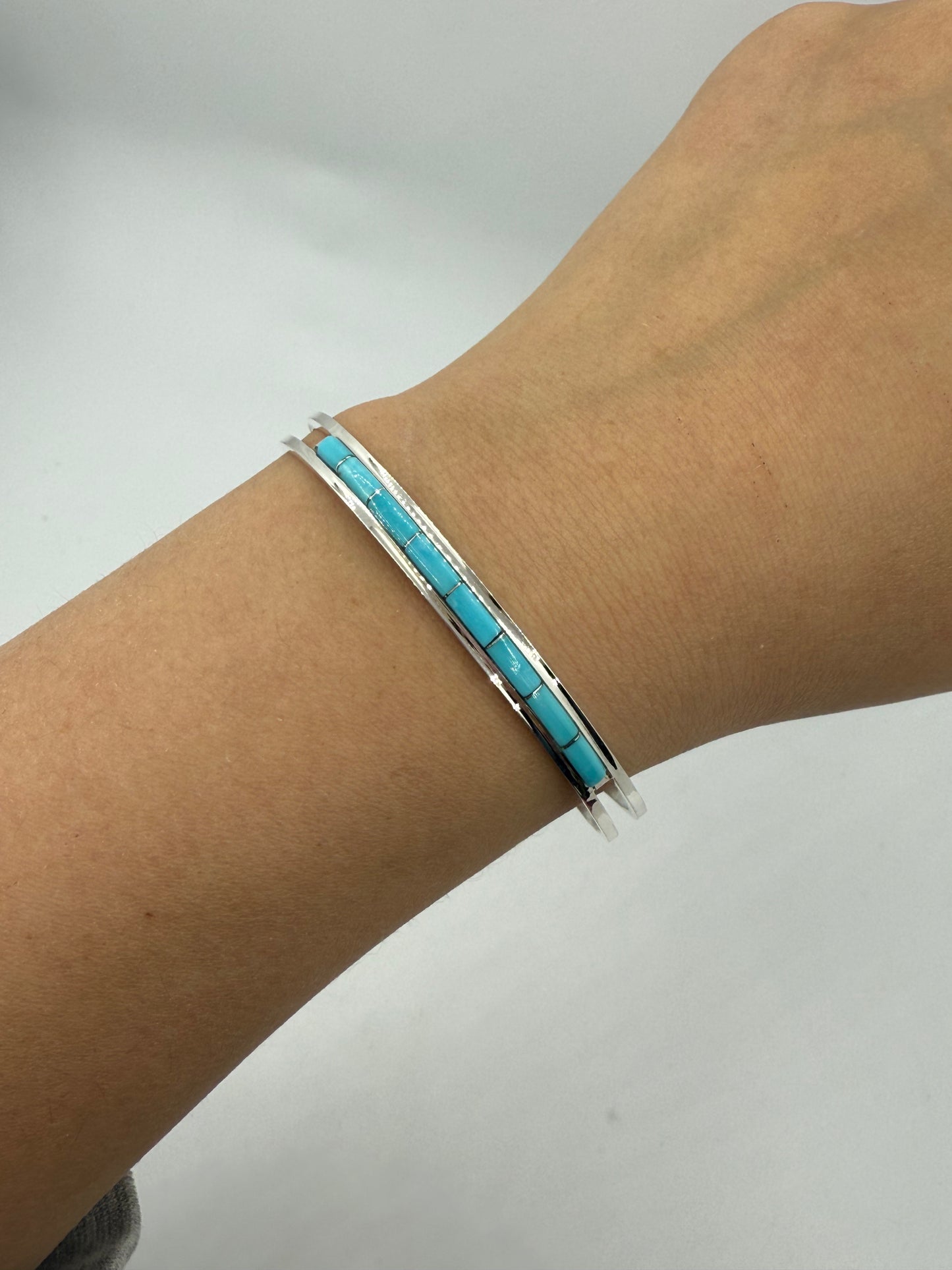 6.5" Turquoise Inlay Stacker Cuff by Anson Wallace, Zuni
