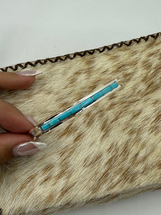 6.5" Turquoise Inlay Stacker Cuff by Anson Wallace, Zuni