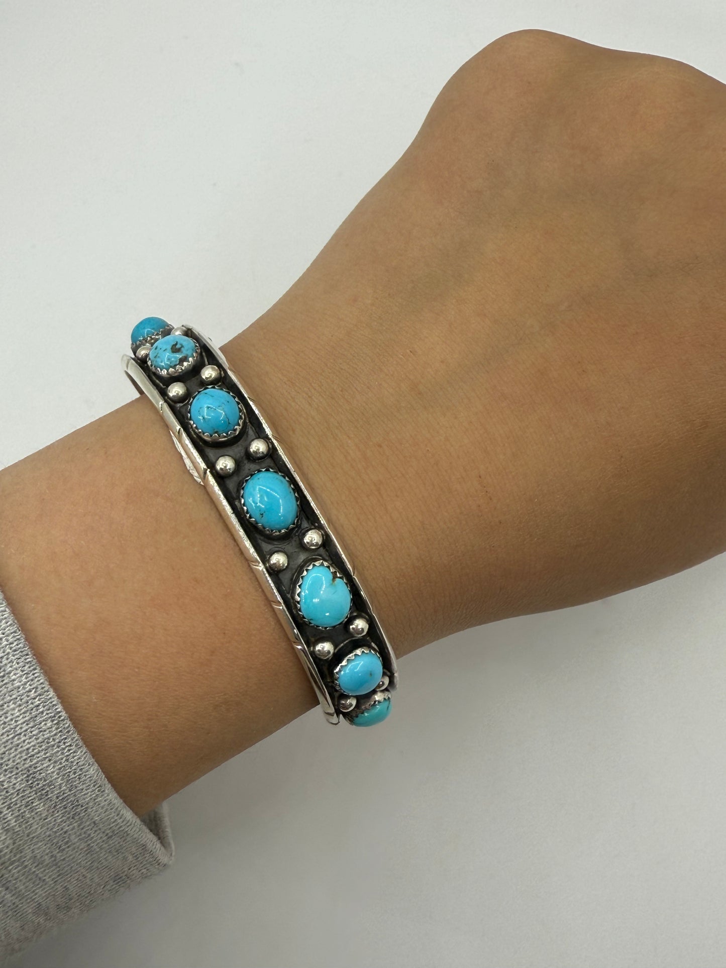 7" 7 Stone Turquoise Cuff by Reed Charley, Navajo