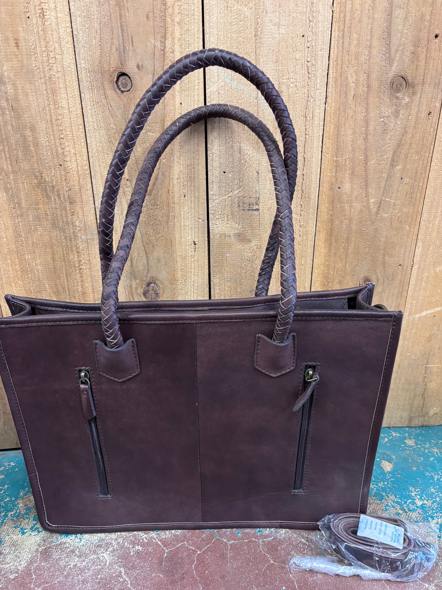 Version 2 Brown Checkered Cowhide Turquoise Stone Leather Purse