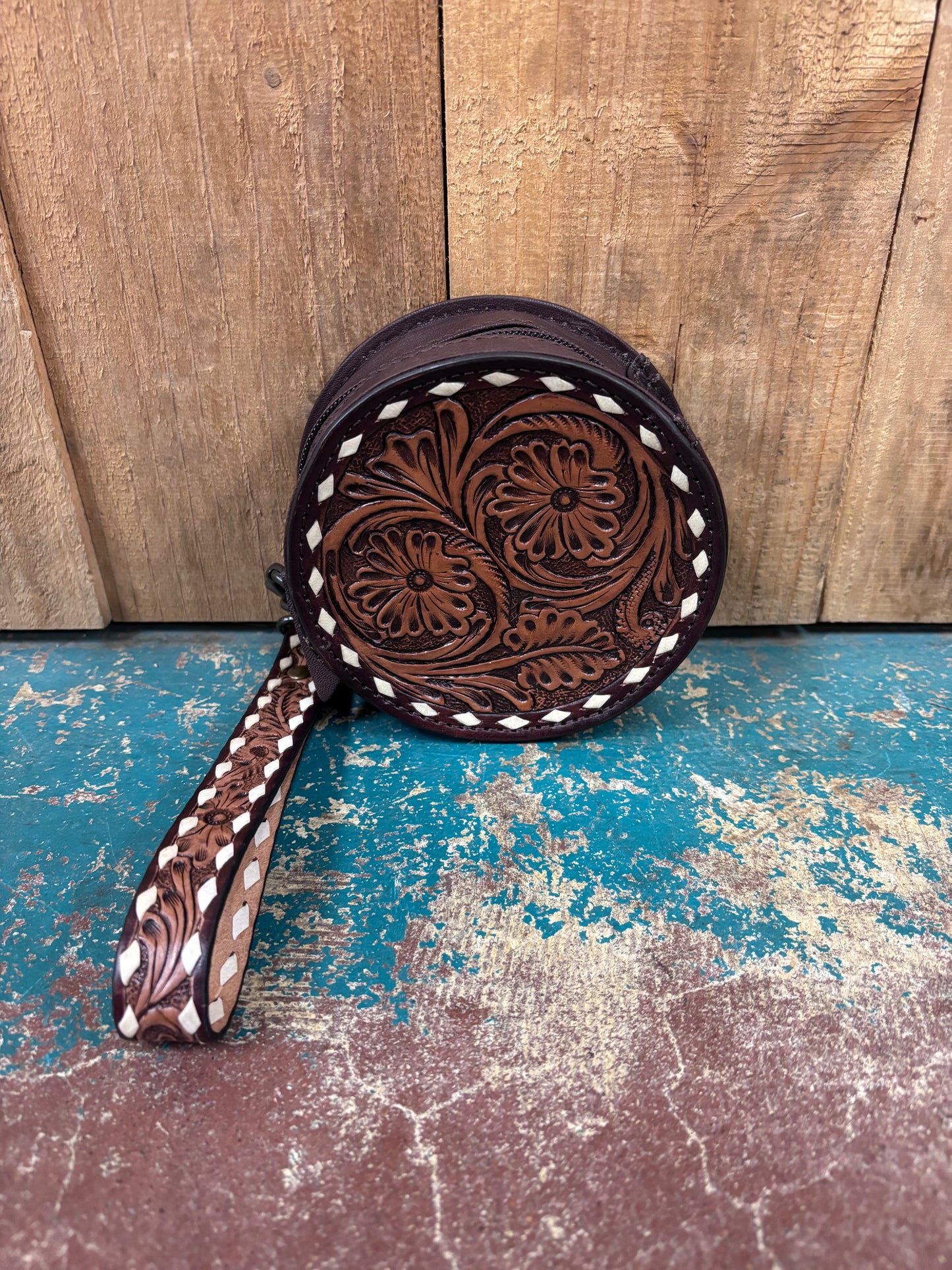 Canteen Flower Tooled Leather Coin Purse