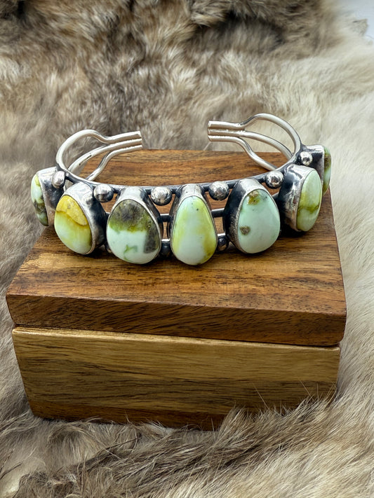 7 Stone Palomino Turquoise Cuff by Tom Lewis, Navajo