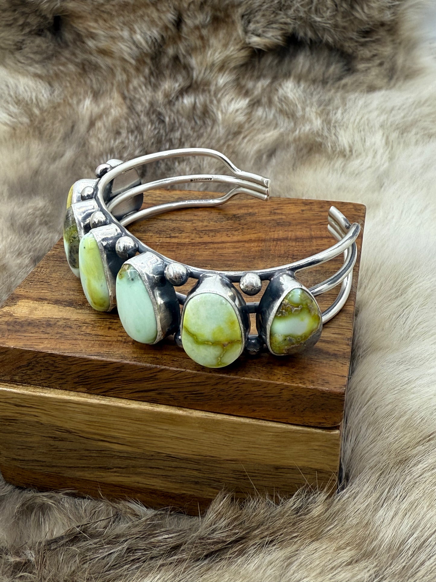 7 Stone Palomino Turquoise Cuff by Tom Lewis, Navajo
