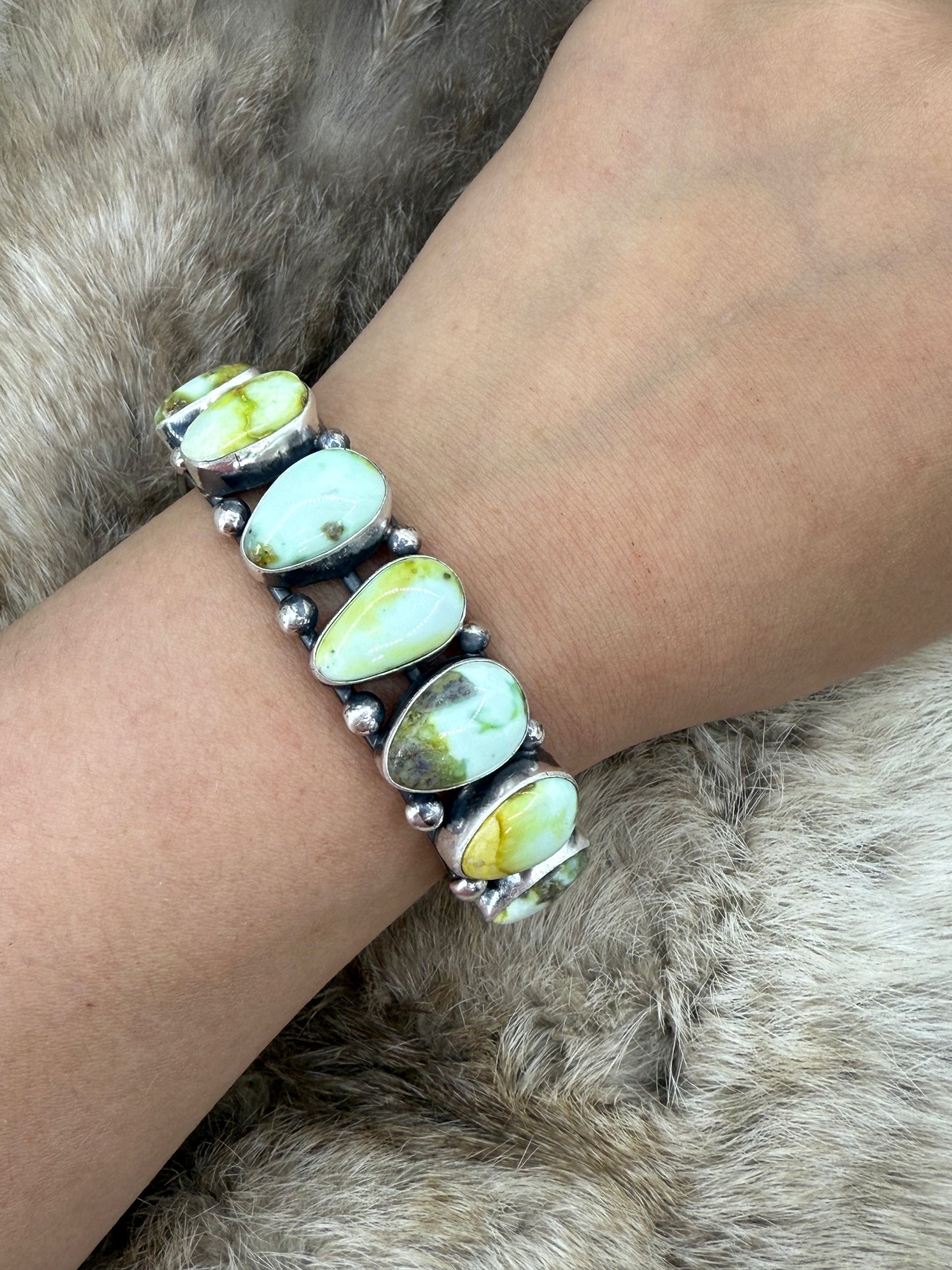 7 Stone Palomino Turquoise Cuff by Tom Lewis, Navajo