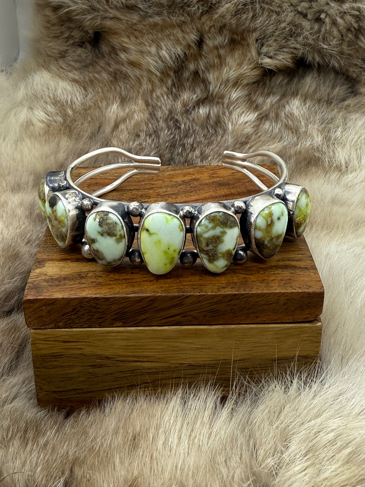 7 Stone Palomino Turquoise Cuff by Tom Lewis, Navajo