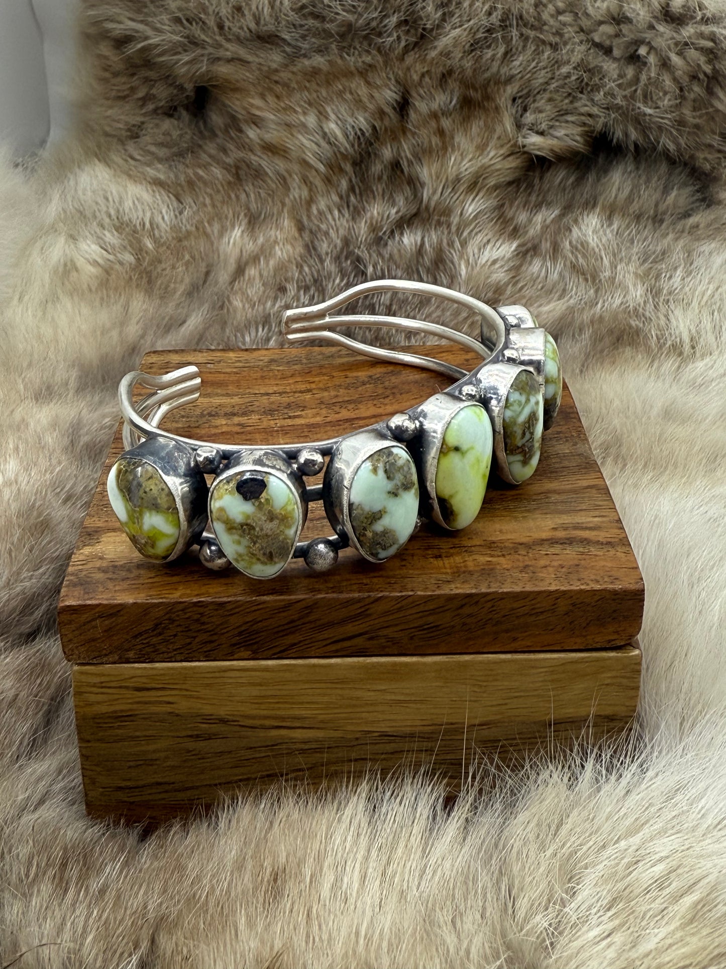 7 Stone Palomino Turquoise Cuff by Tom Lewis, Navajo