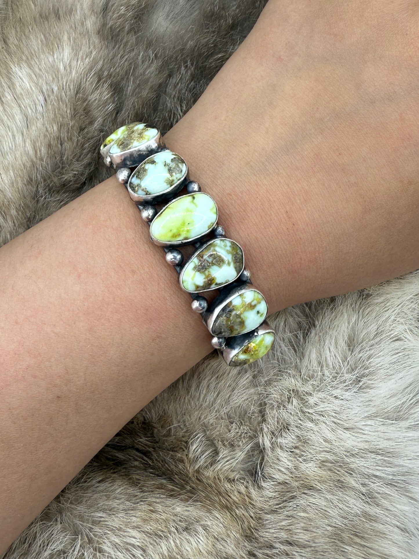 7 Stone Palomino Turquoise Cuff by Tom Lewis, Navajo