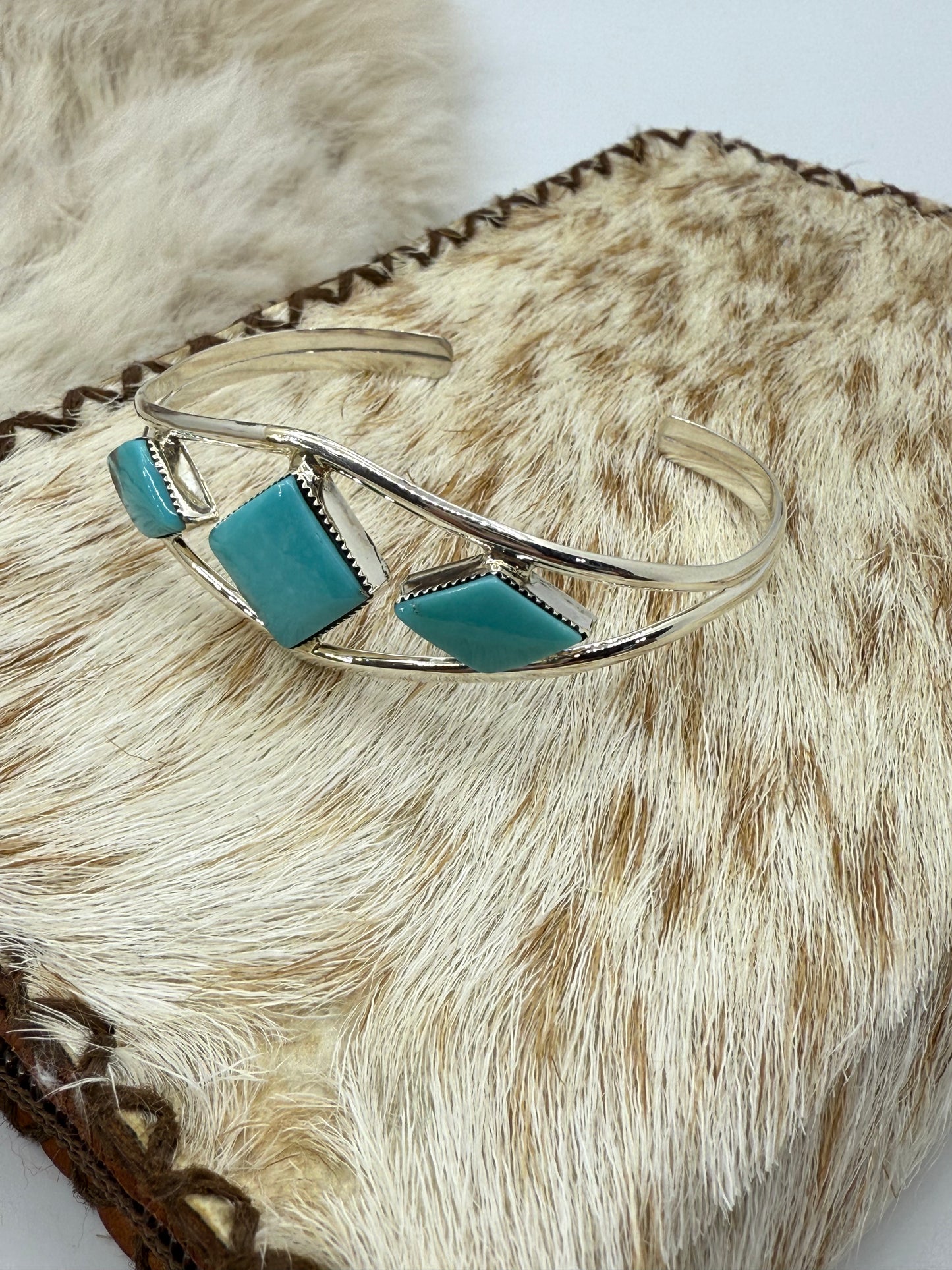 3 Stone Turquoise Cuff by Helen Barbone, Navajo