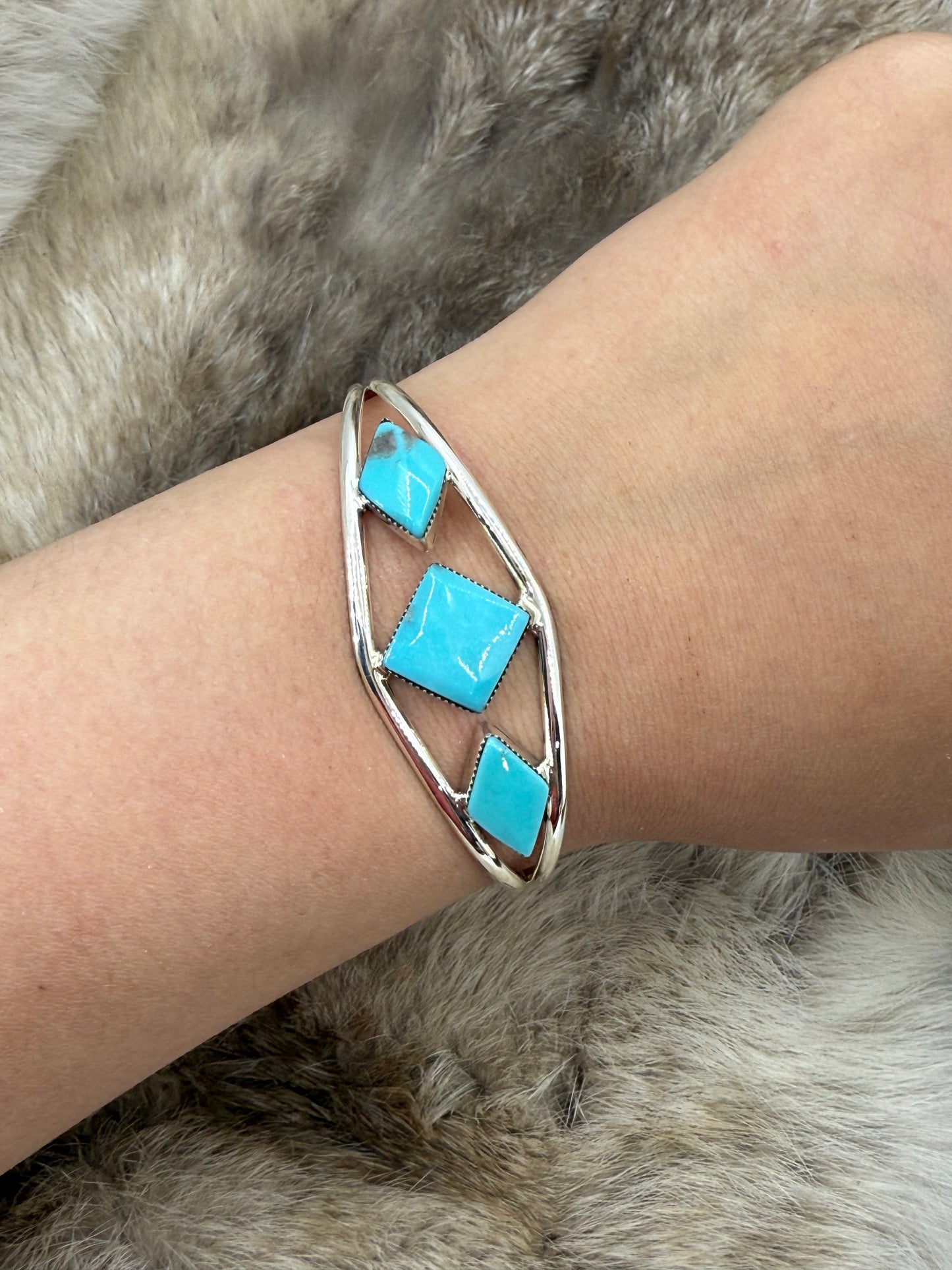 3 Stone Turquoise Cuff by Helen Barbone, Navajo
