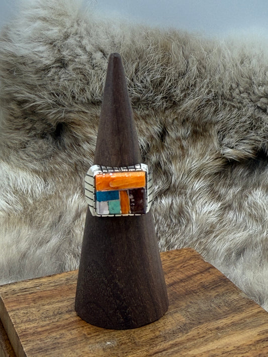 8.0 Multi Stone Inlay Ring by Ray Jack, Navajo