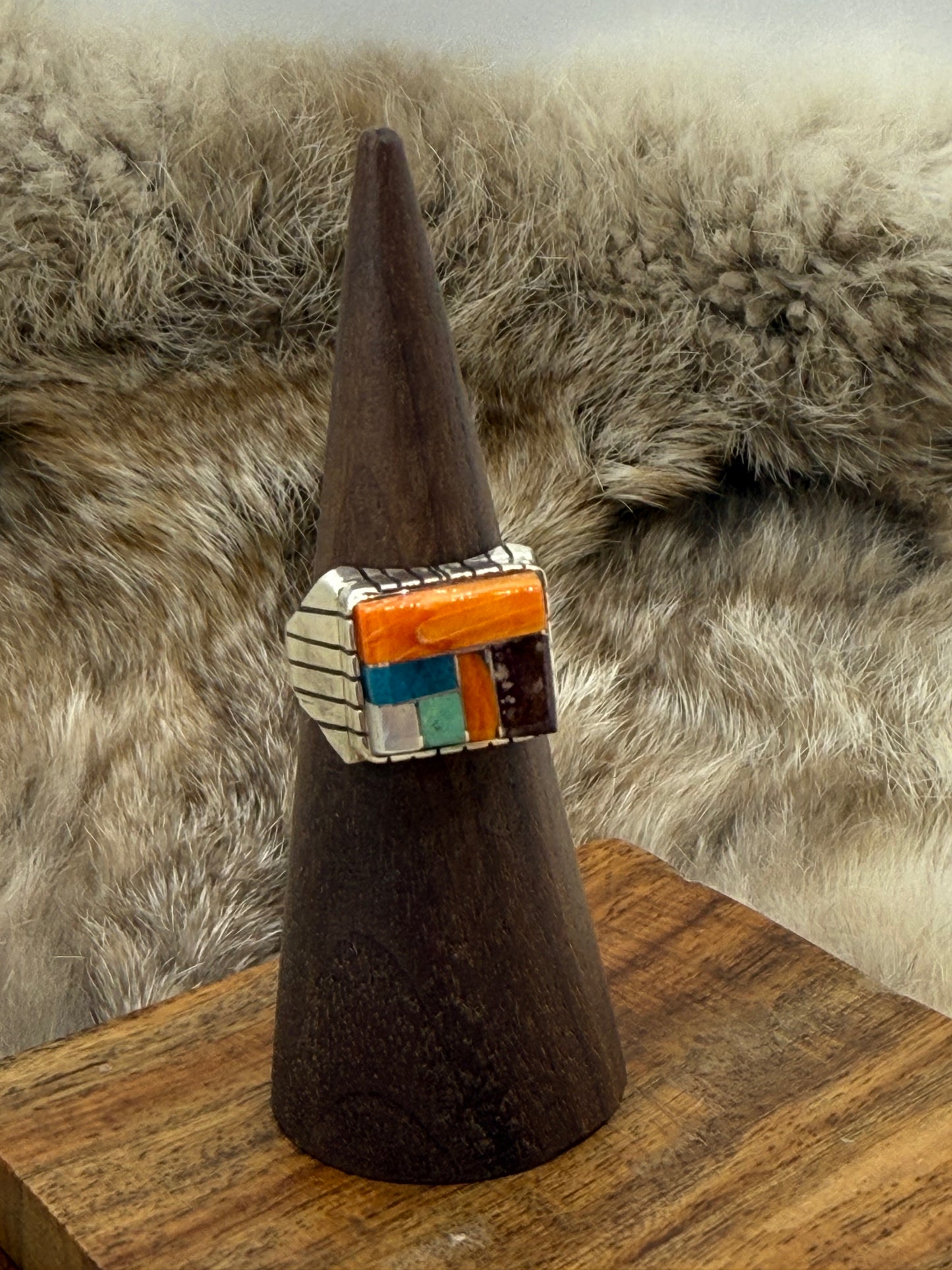 8.0 Multi Stone Inlay Ring by Ray Jack, Navajo