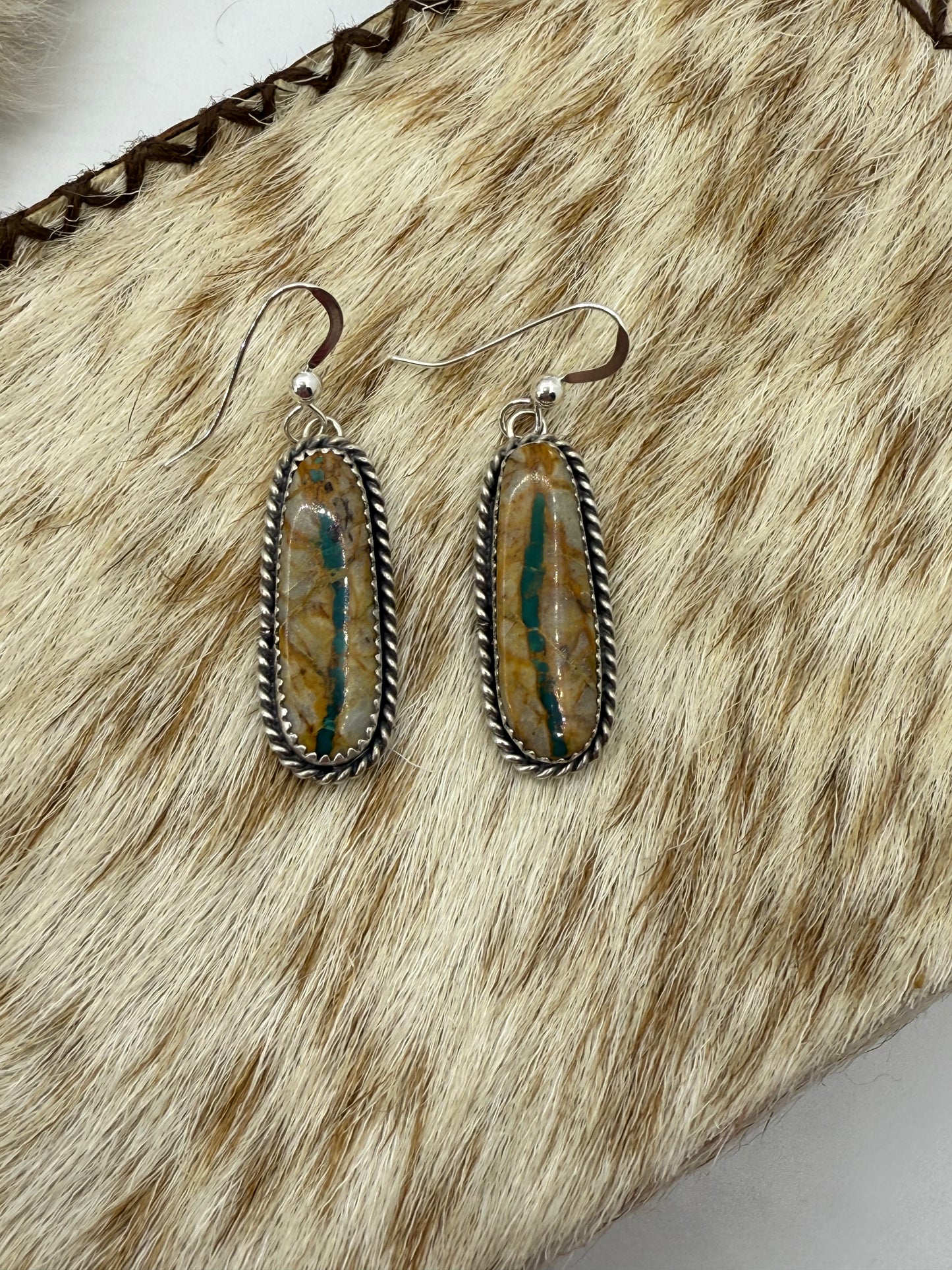 Boulder Ribbon Turquoise Earrings by Virginia Becenti, Navajo
