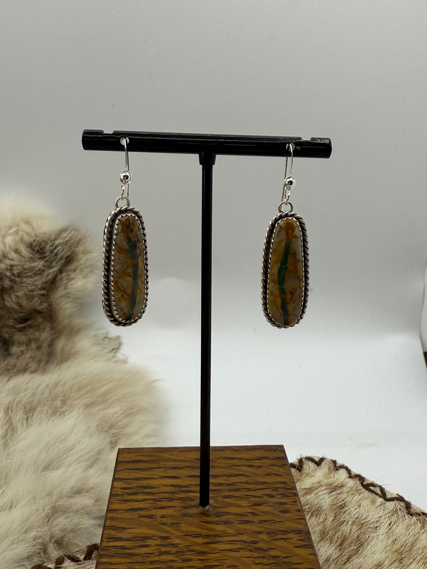 Boulder Ribbon Turquoise Earrings by Virginia Becenti, Navajo