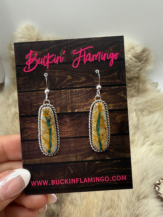 Boulder Ribbon Turquoise Earrings by Virginia Becenti, Navajo