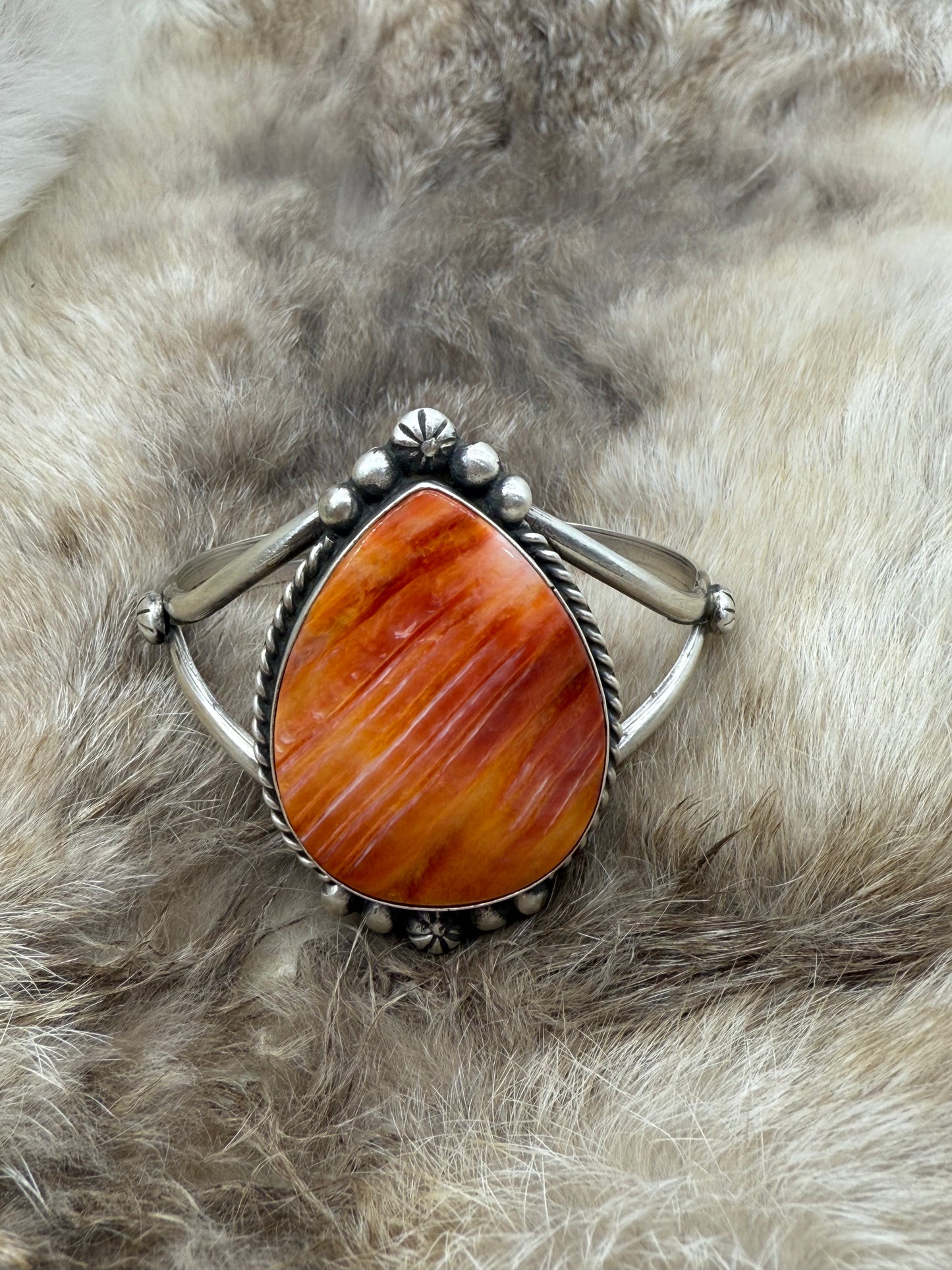 5.75" -7" Orange Spiny Oyster Cuff  by Augustine Largo, Navajo