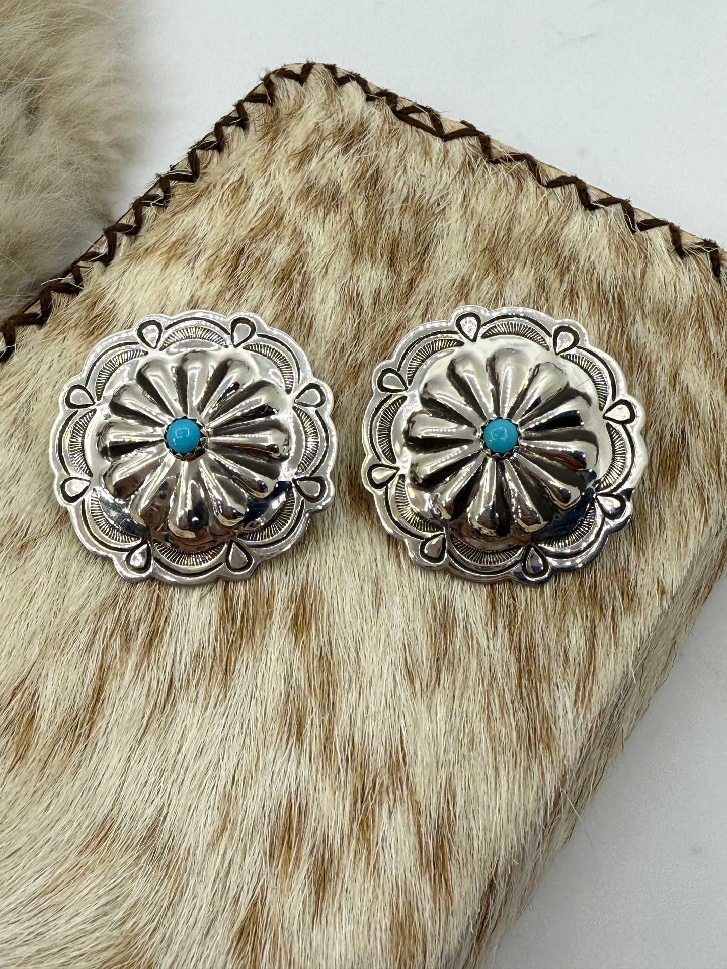 Stamped Concho With Turquoise by Genevieve Blackgoat, Navajo