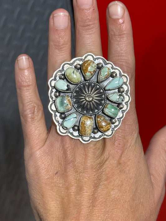 10.5 Amazing Turquoise Cluster Ring by J. Piaso Jr., Navajo