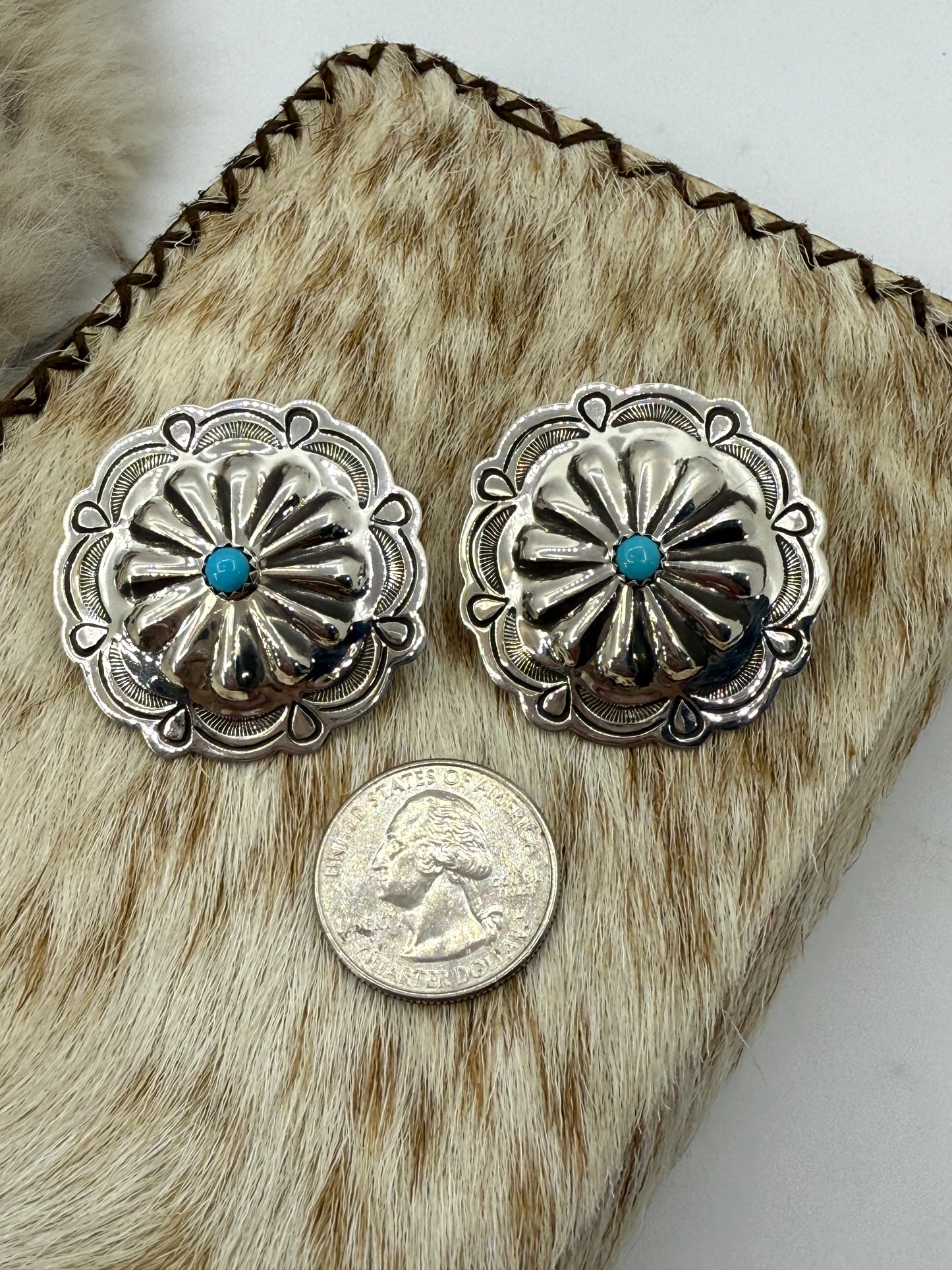 Stamped Concho With Turquoise by Genevieve Blackgoat, Navajo