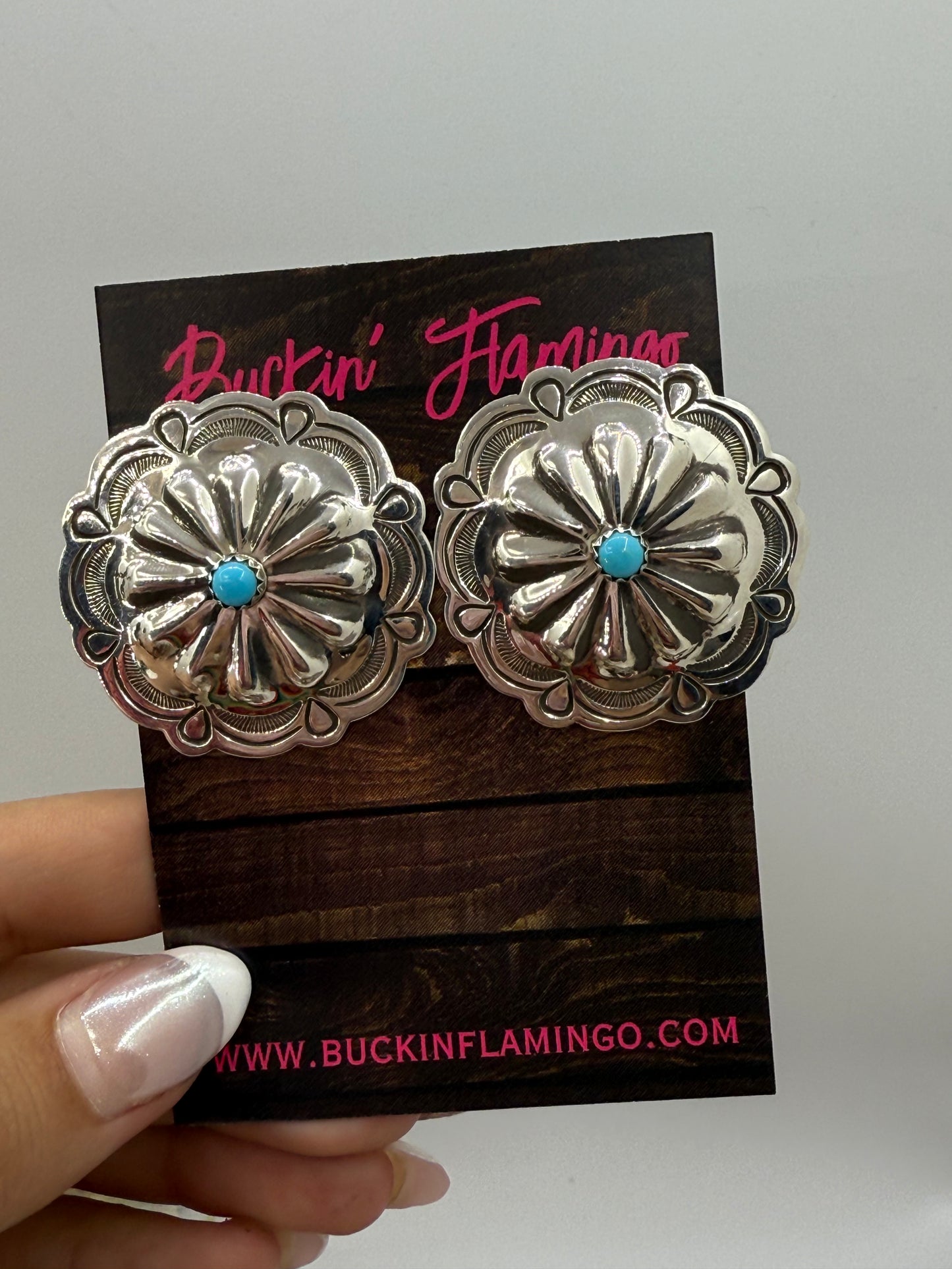 Stamped Concho With Turquoise by Genevieve Blackgoat, Navajo