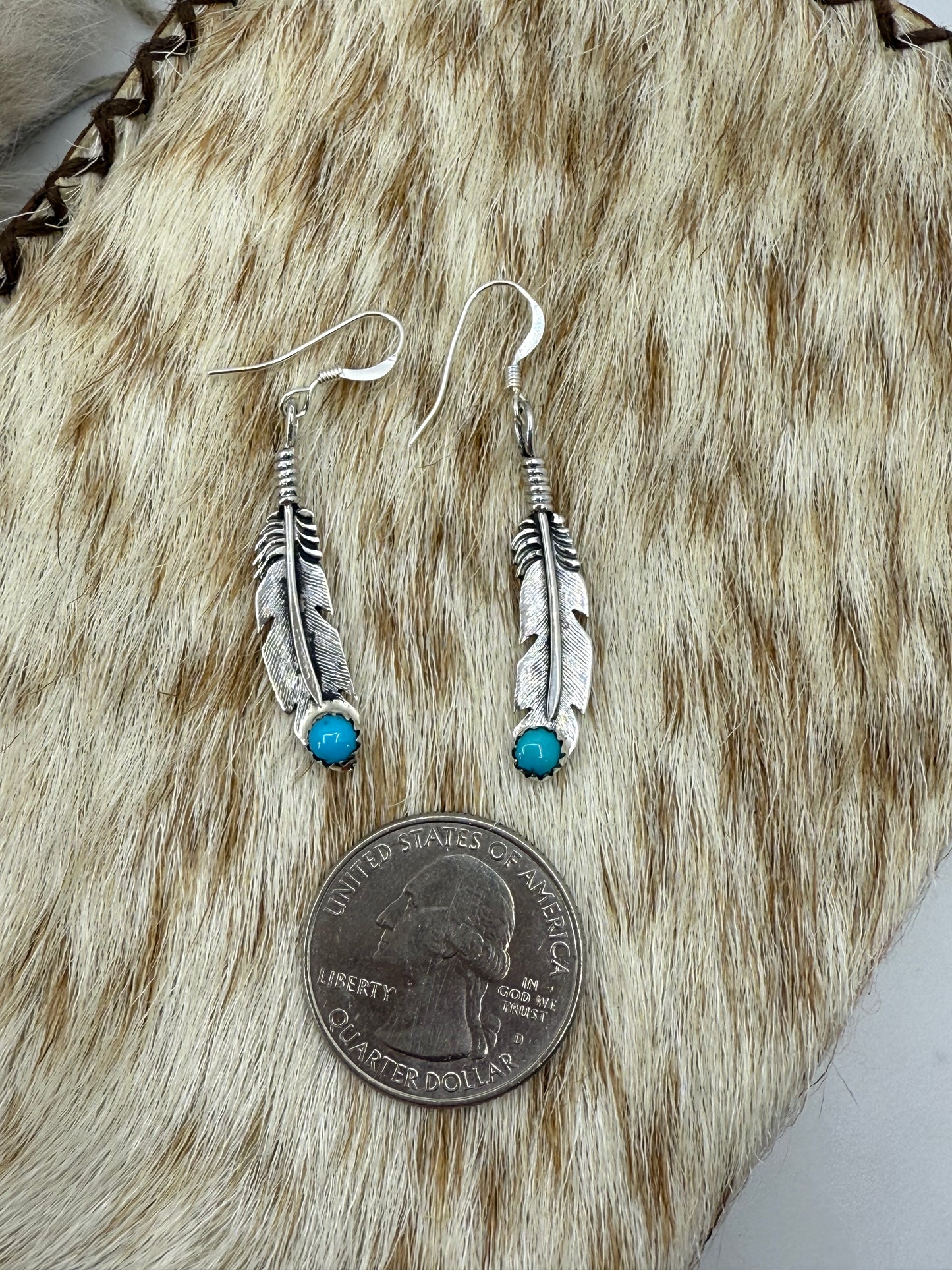 Feather Earrings With Turquoise by Louise Joe, Navajo