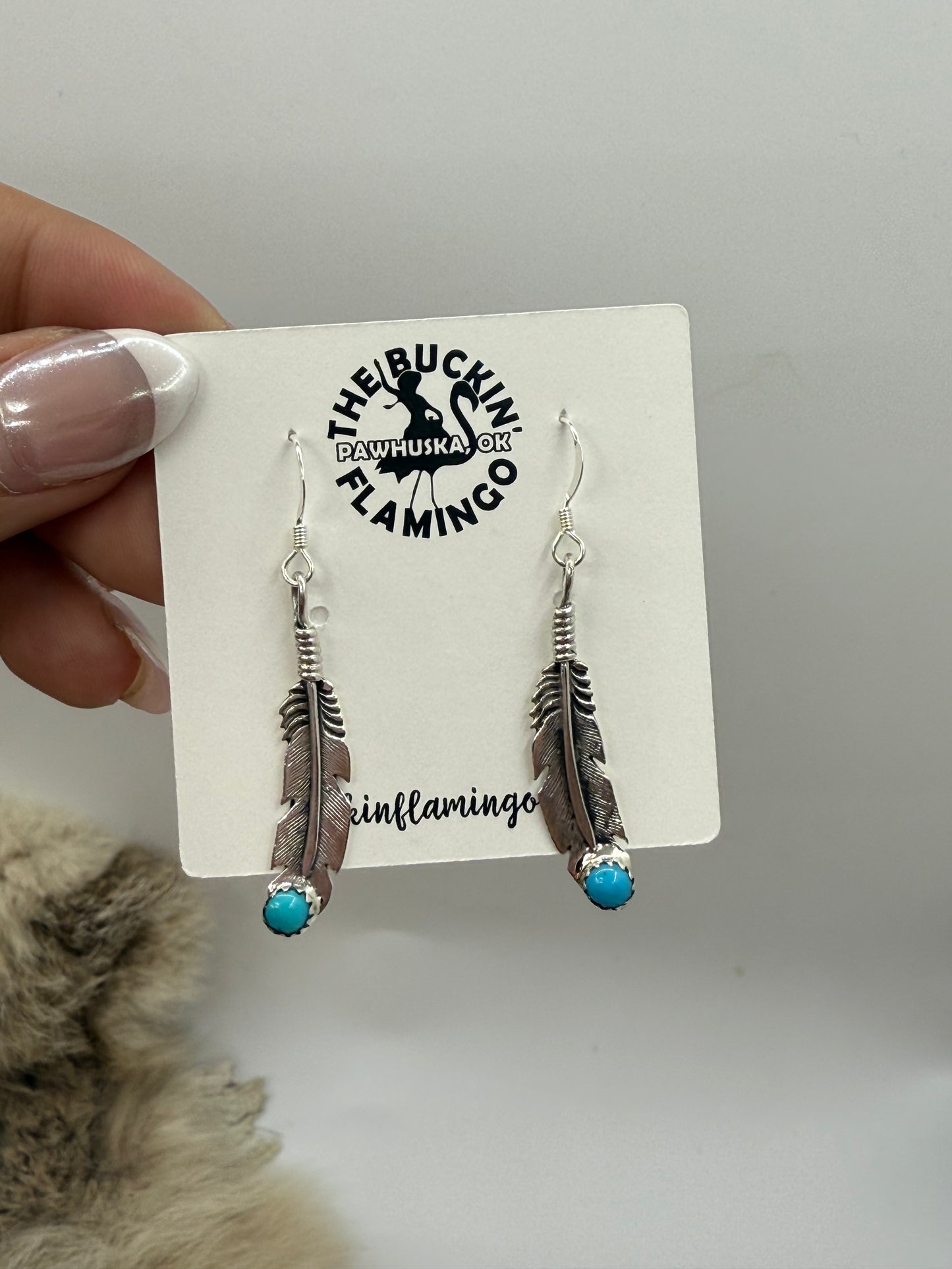 Feather Earrings With Turquoise by Louise Joe, Navajo