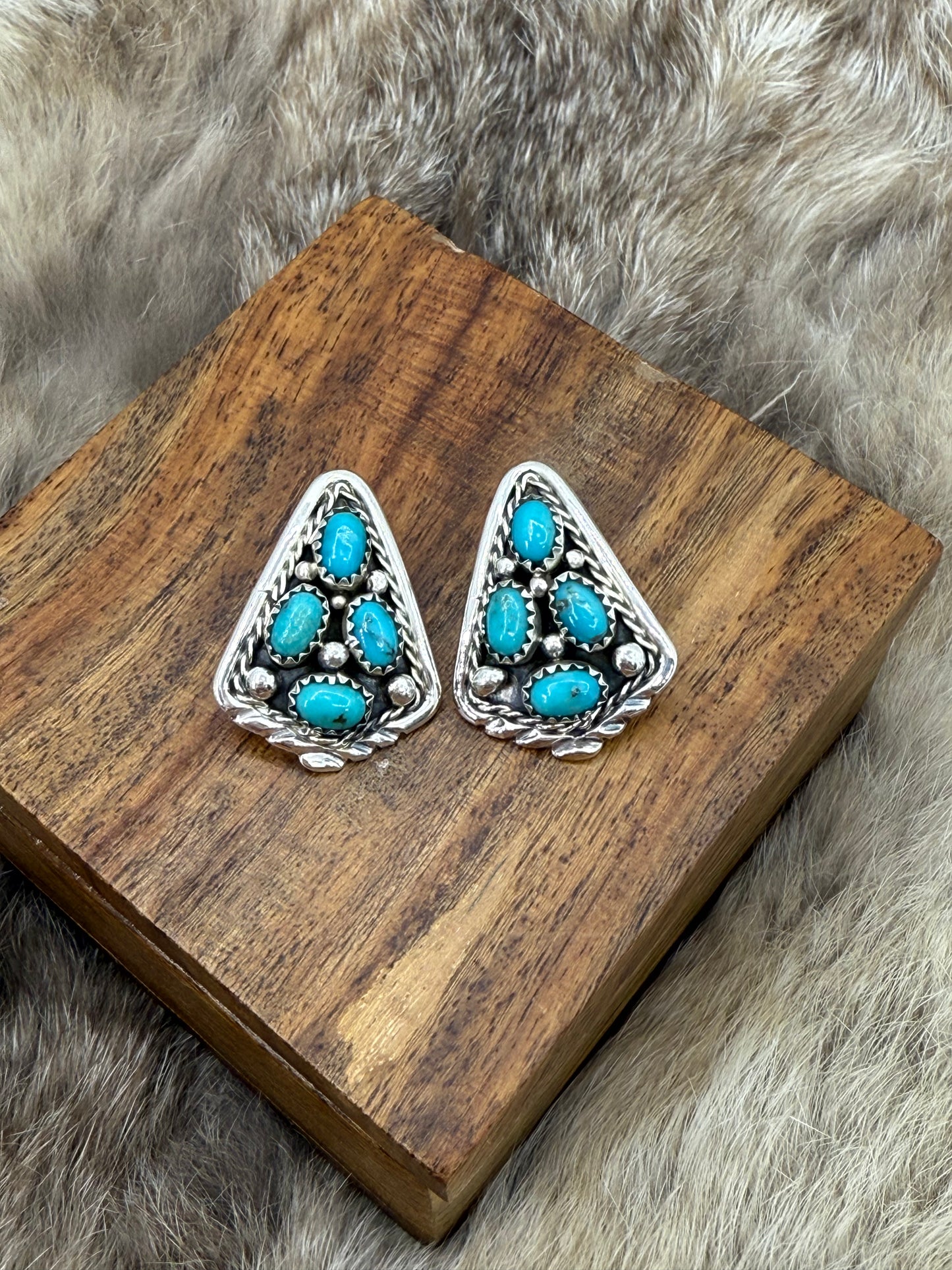 4 Stone Turquoise Cluster Earrings by Melvin Chee, Navajo