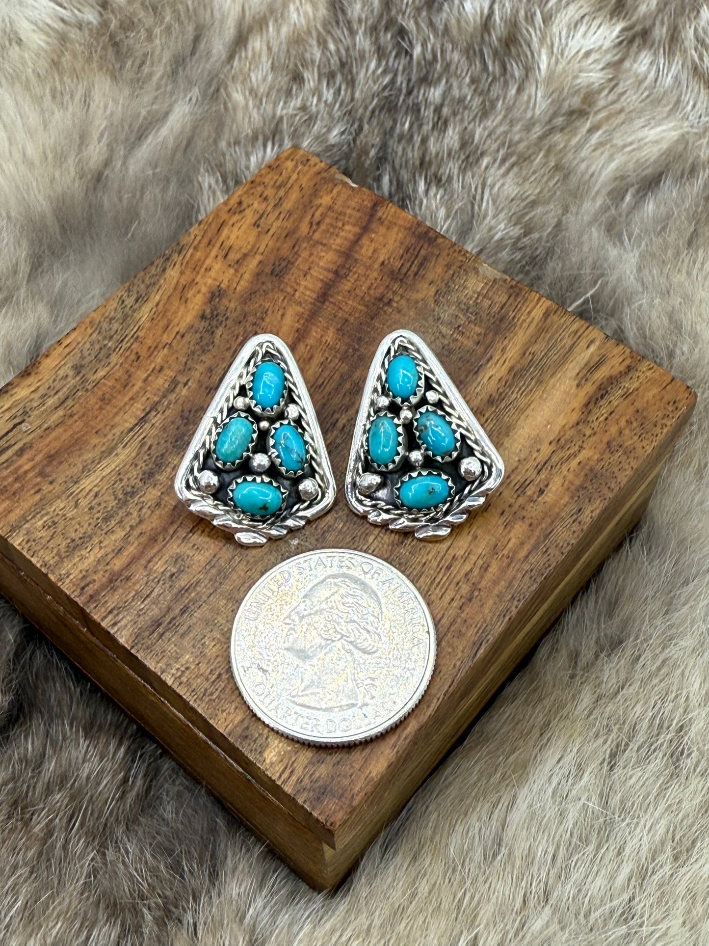 4 Stone Turquoise Cluster Earrings by Melvin Chee, Navajo