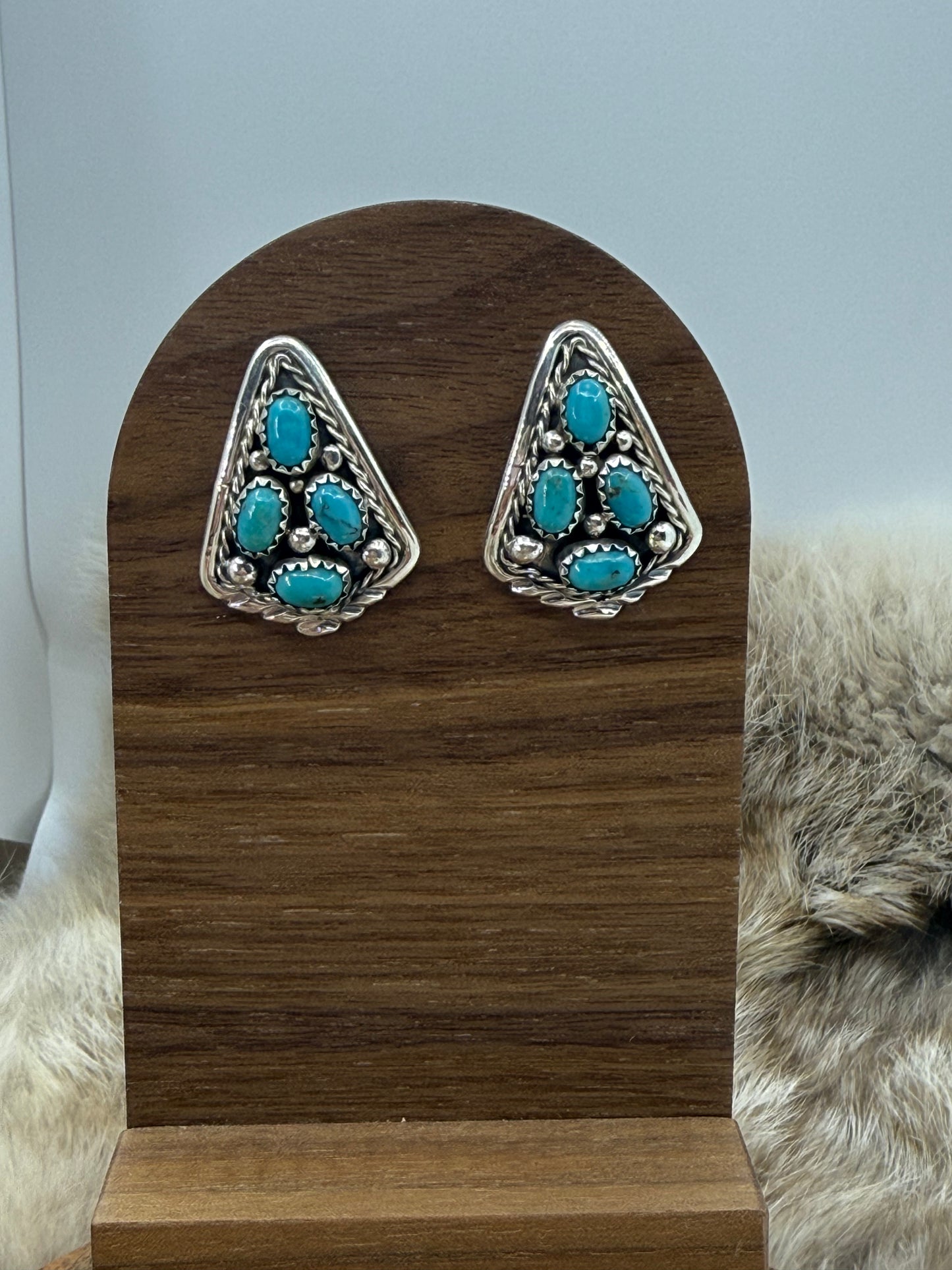 4 Stone Turquoise Cluster Earrings by Melvin Chee, Navajo