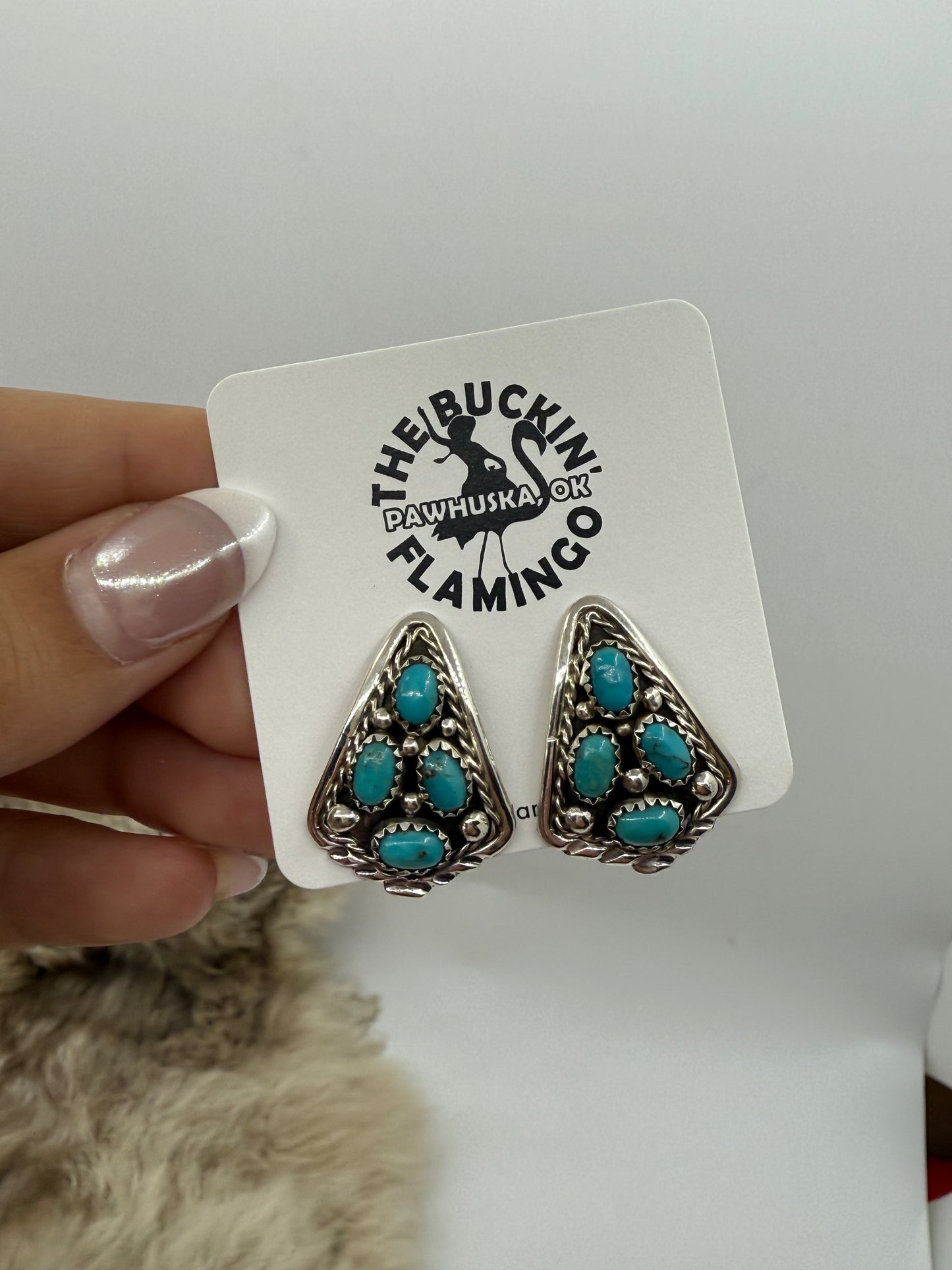 4 Stone Turquoise Cluster Earrings by Melvin Chee, Navajo