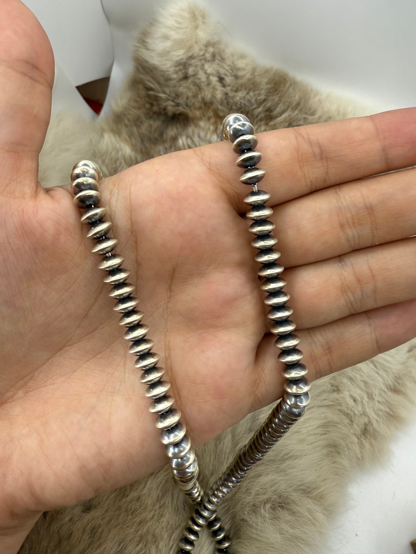 25" 7mm Handmade Navajo Pearls By Bryannen Halwood, Navajo