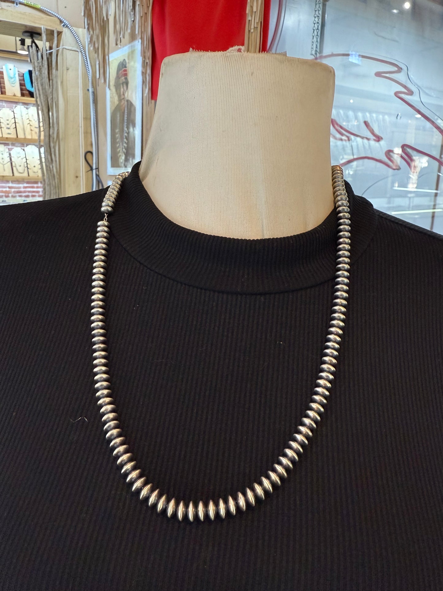 25" 7mm Handmade Navajo Pearls By Bryannen Halwood, Navajo