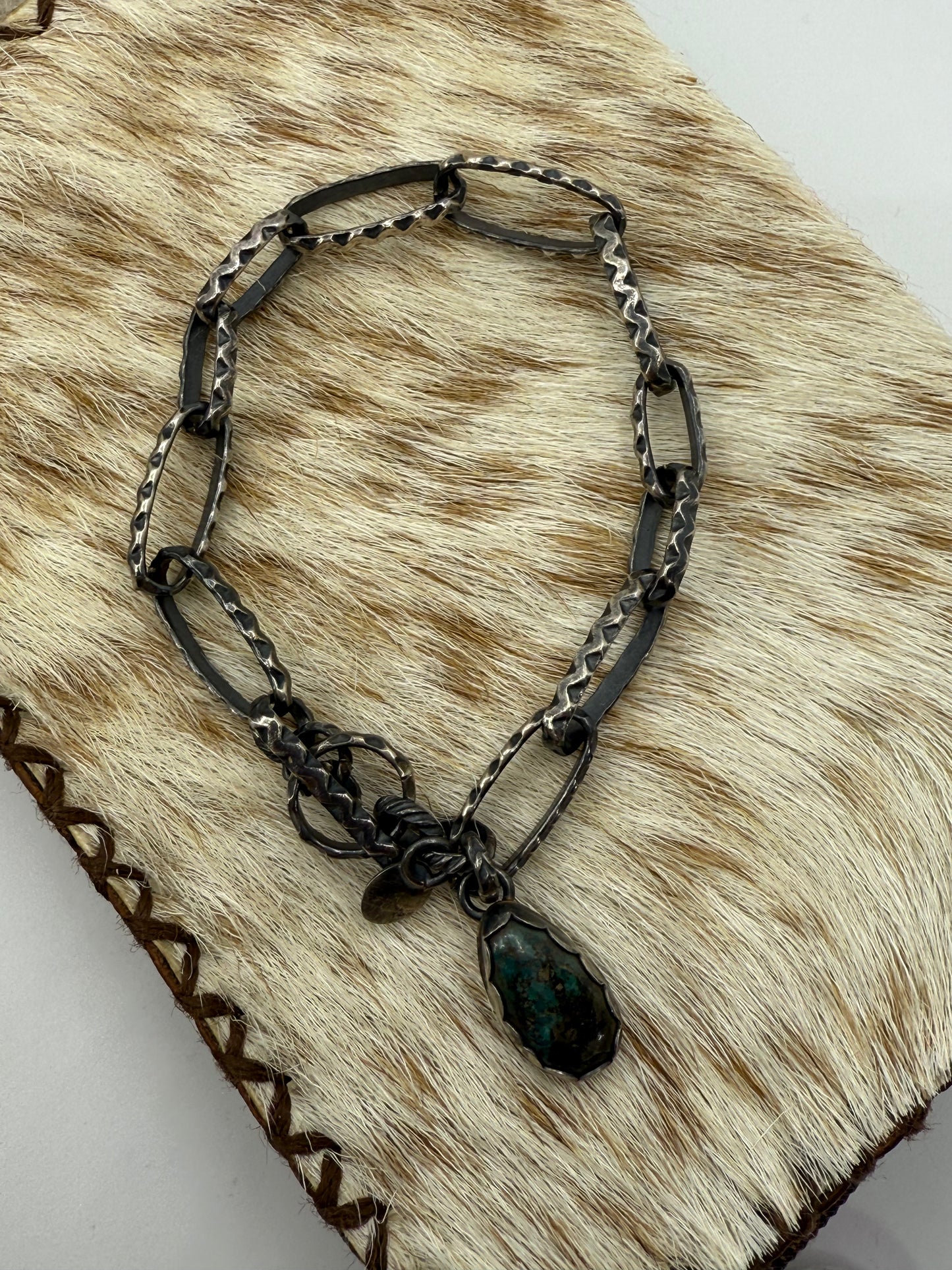 7" Handmade Paperclip Chain Bracelet with Turquoise by Bad Bronc