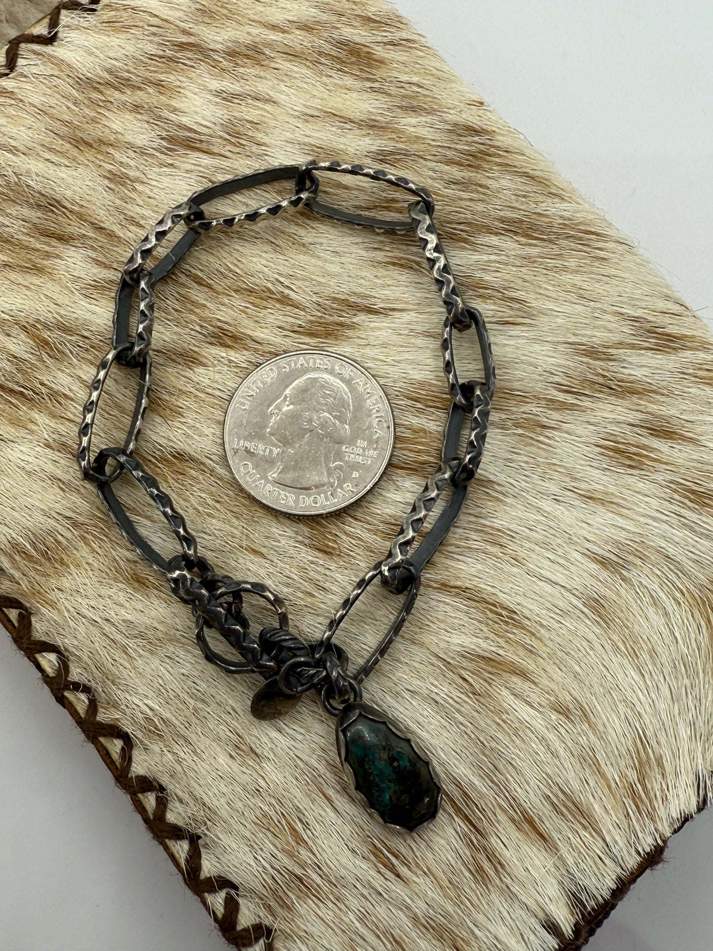 7" Handmade Paperclip Chain Bracelet with Turquoise by Bad Bronc