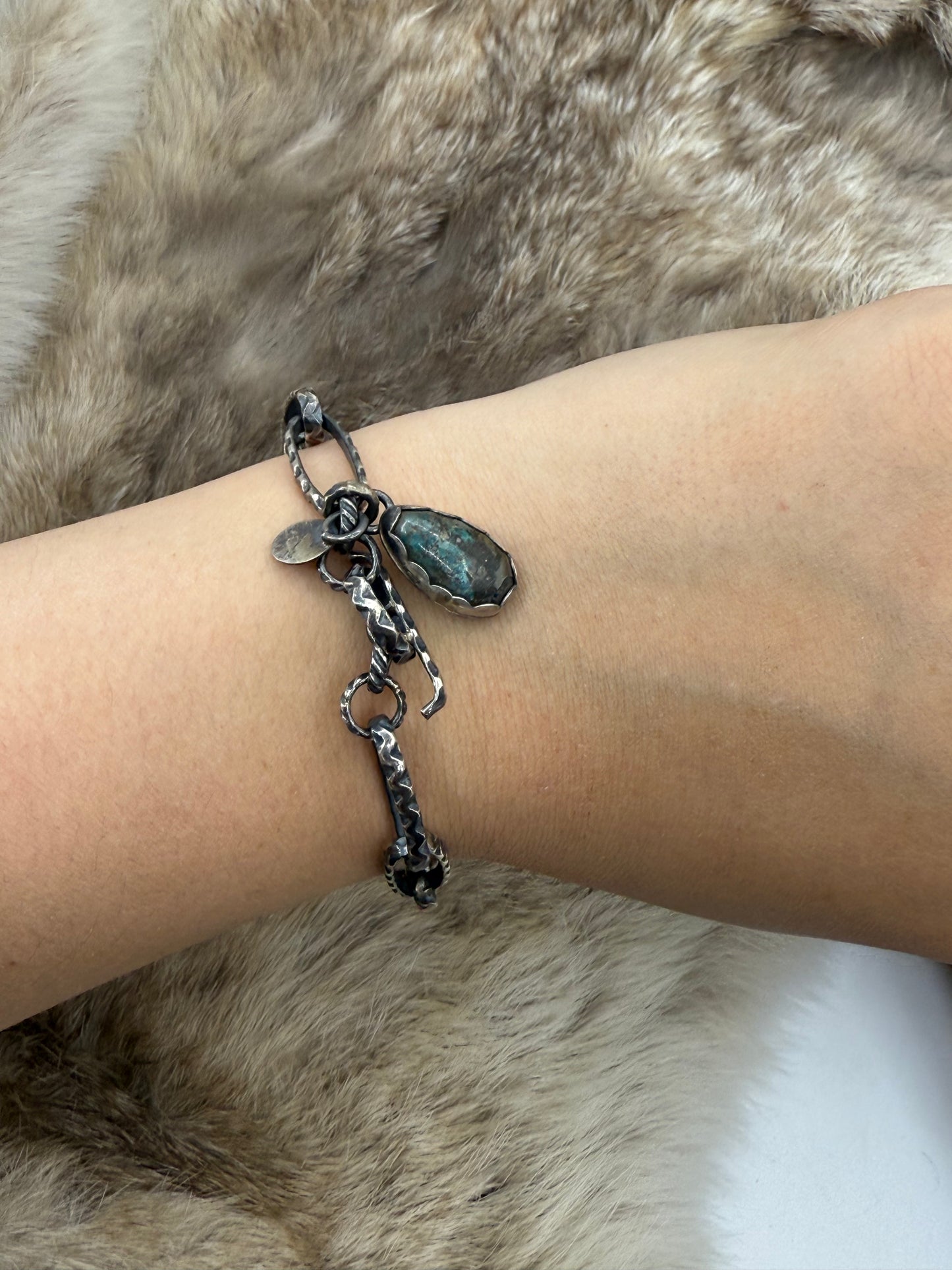 7" Handmade Paperclip Chain Bracelet with Turquoise by Bad Bronc