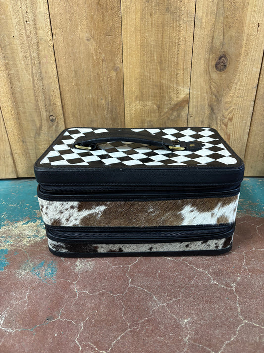 Black And White Checkered Double Stacked Cowhide Jewelry Box