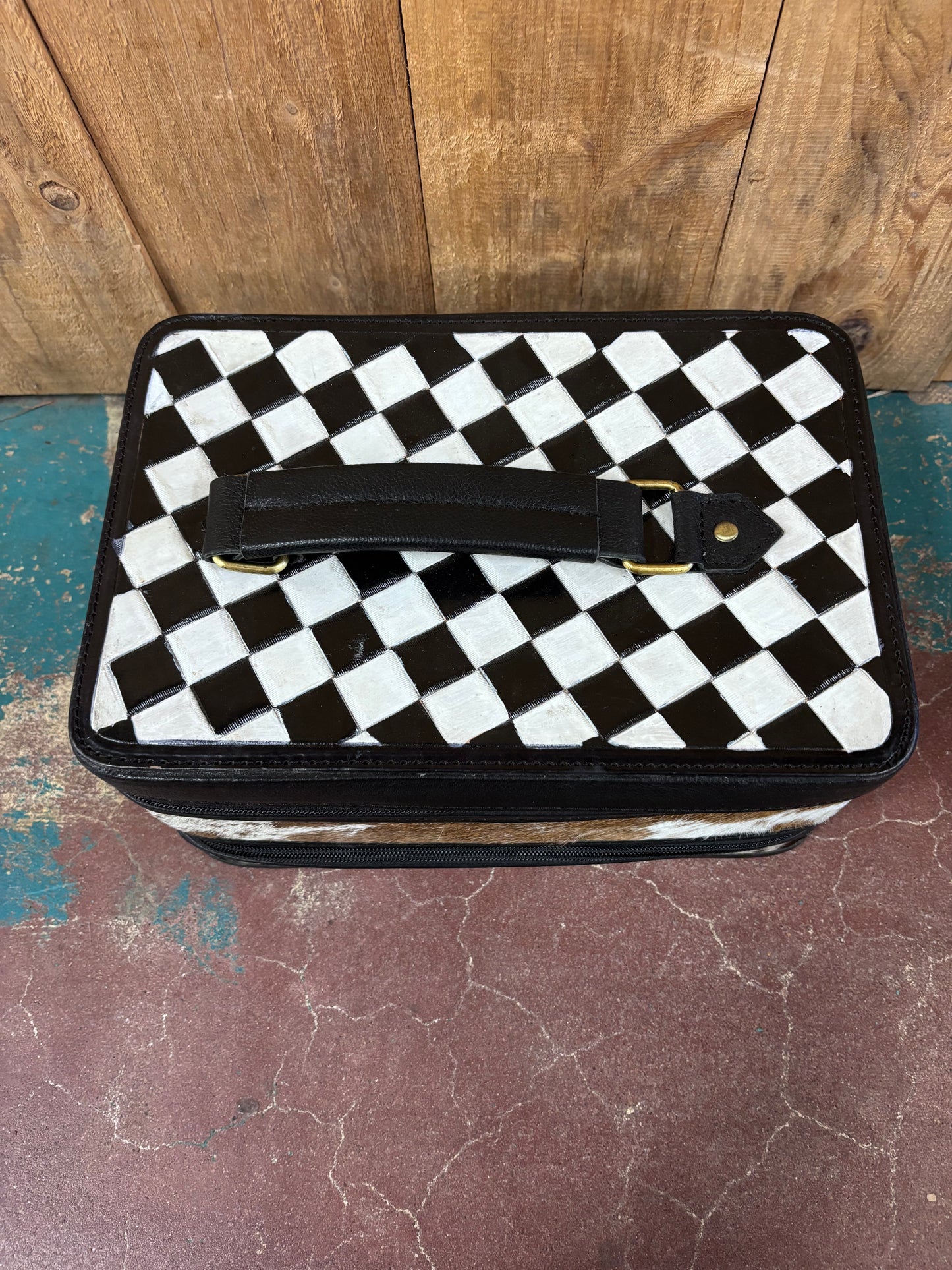 Black And White Checkered Double Stacked Cowhide Jewelry Box