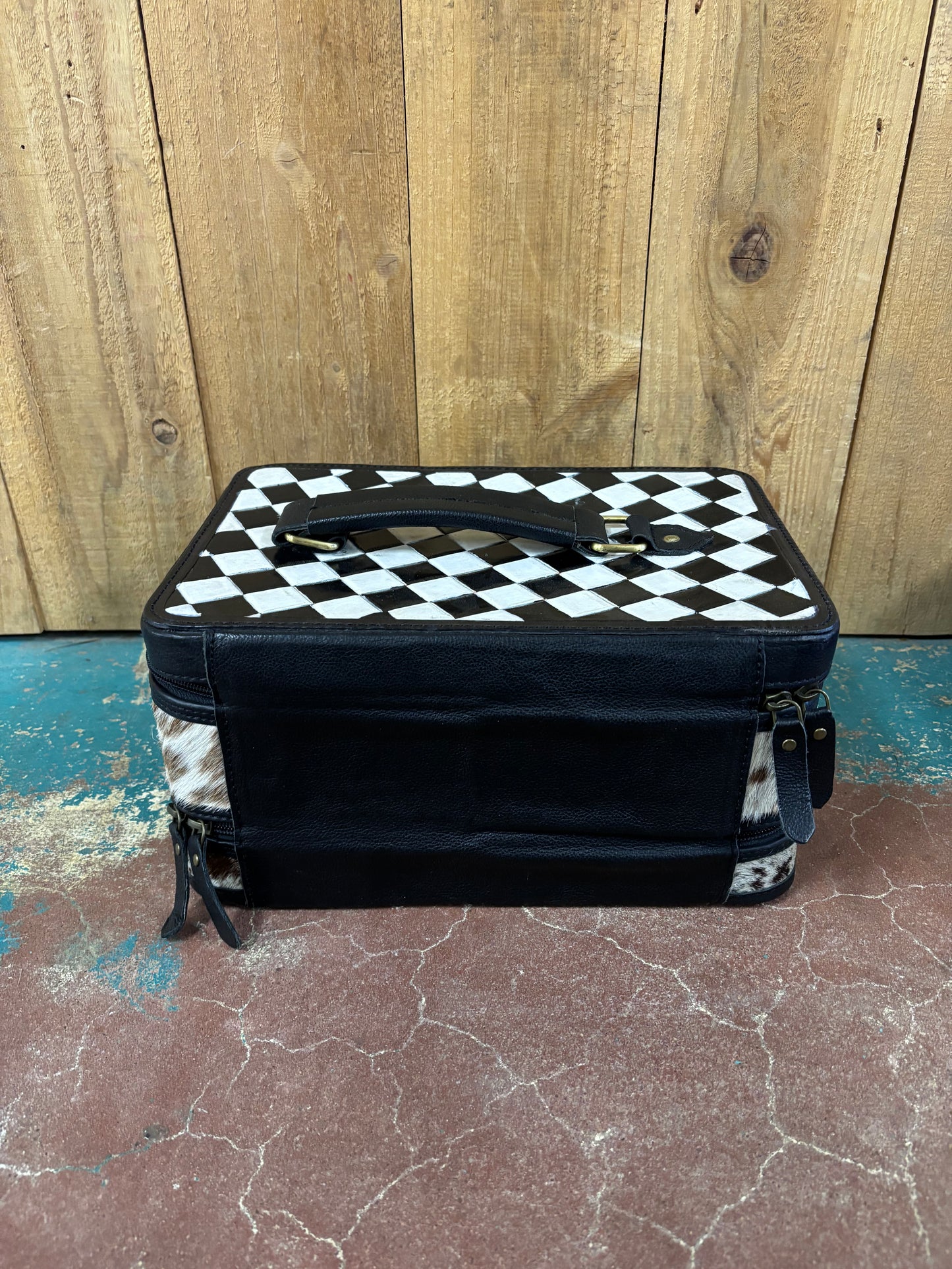 Black And White Checkered Double Stacked Cowhide Jewelry Box