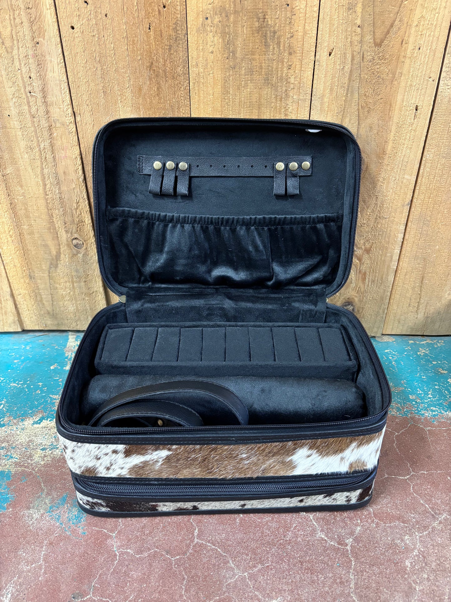 Black And White Checkered Double Stacked Cowhide Jewelry Box