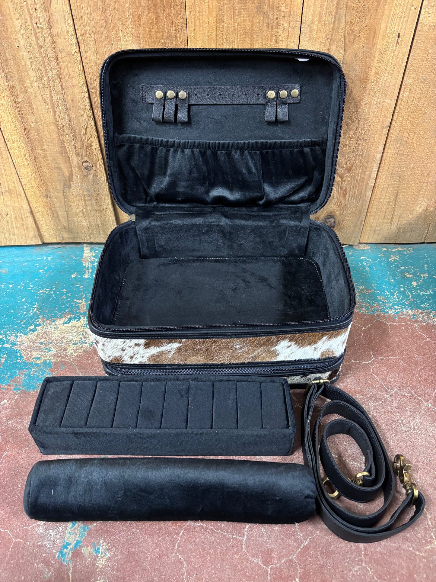 Black And White Checkered Double Stacked Cowhide Jewelry Box